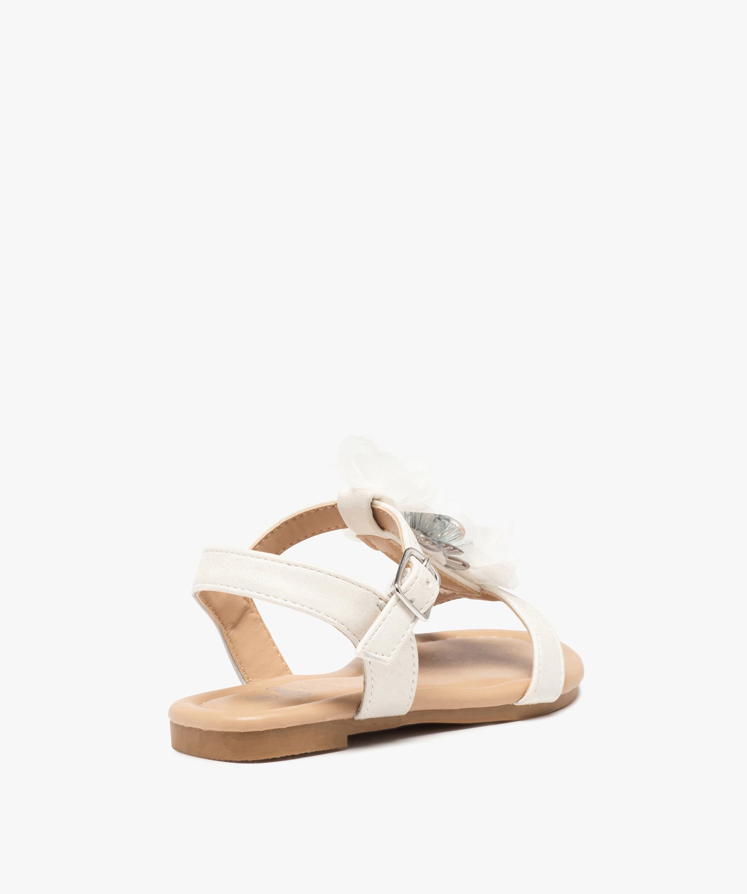 Sandales fille unies à fines brides et fleurs en tulle blanc | GEMO