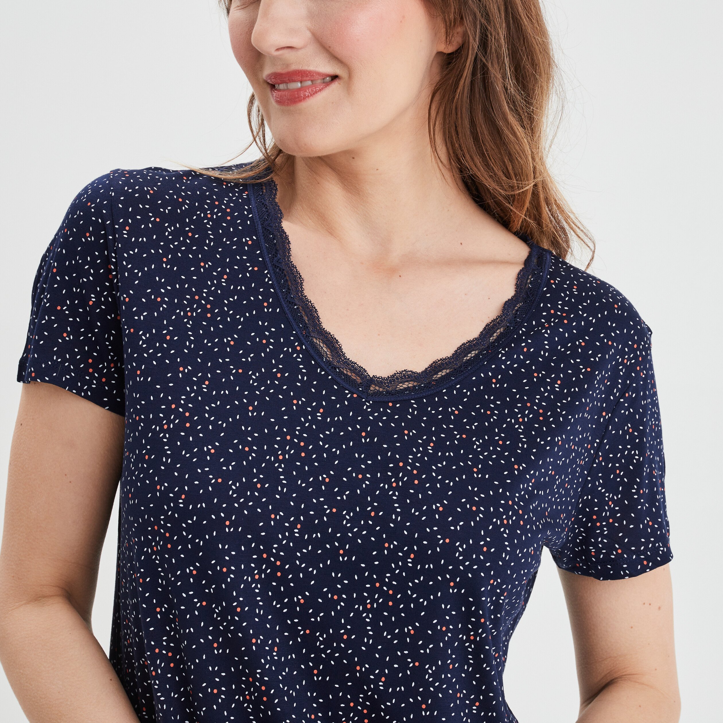 Chemise de nuit droite manches courtes bleu marine femme | La Halle