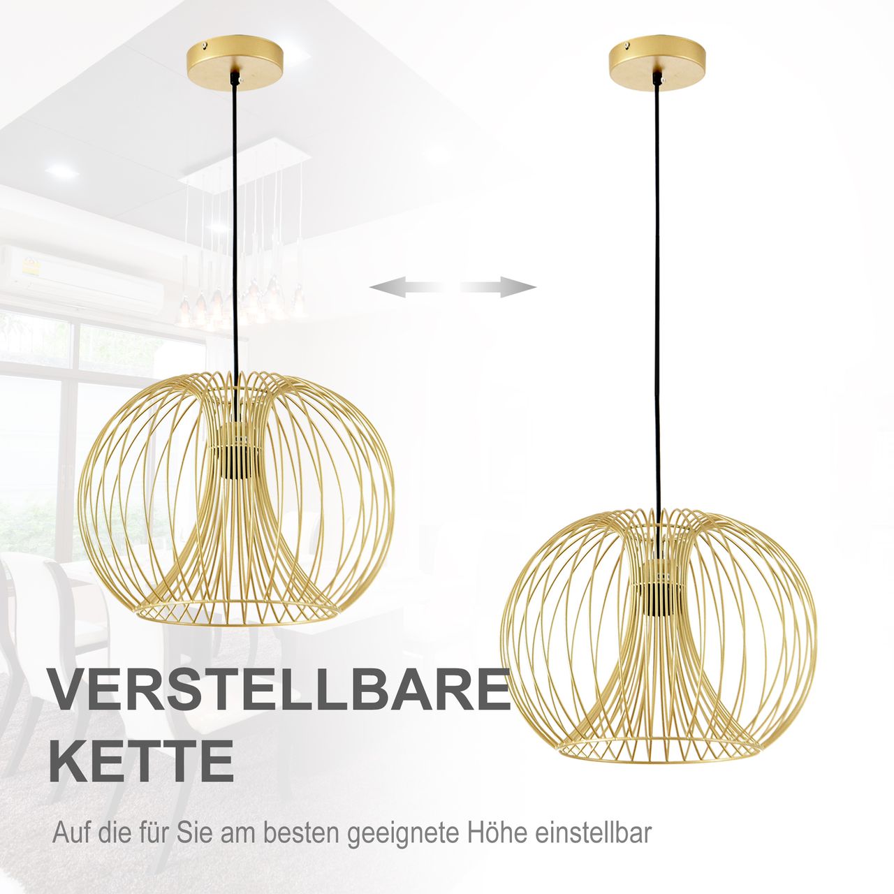 HOMCOM Hängeleuchte Deckenlampe moderne Pendelleuchte E27 40W Stahl Gold