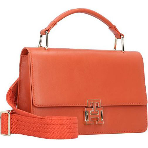 TOMMY HILFIGER Push Lock Leather Handtasche Leder 25 cm