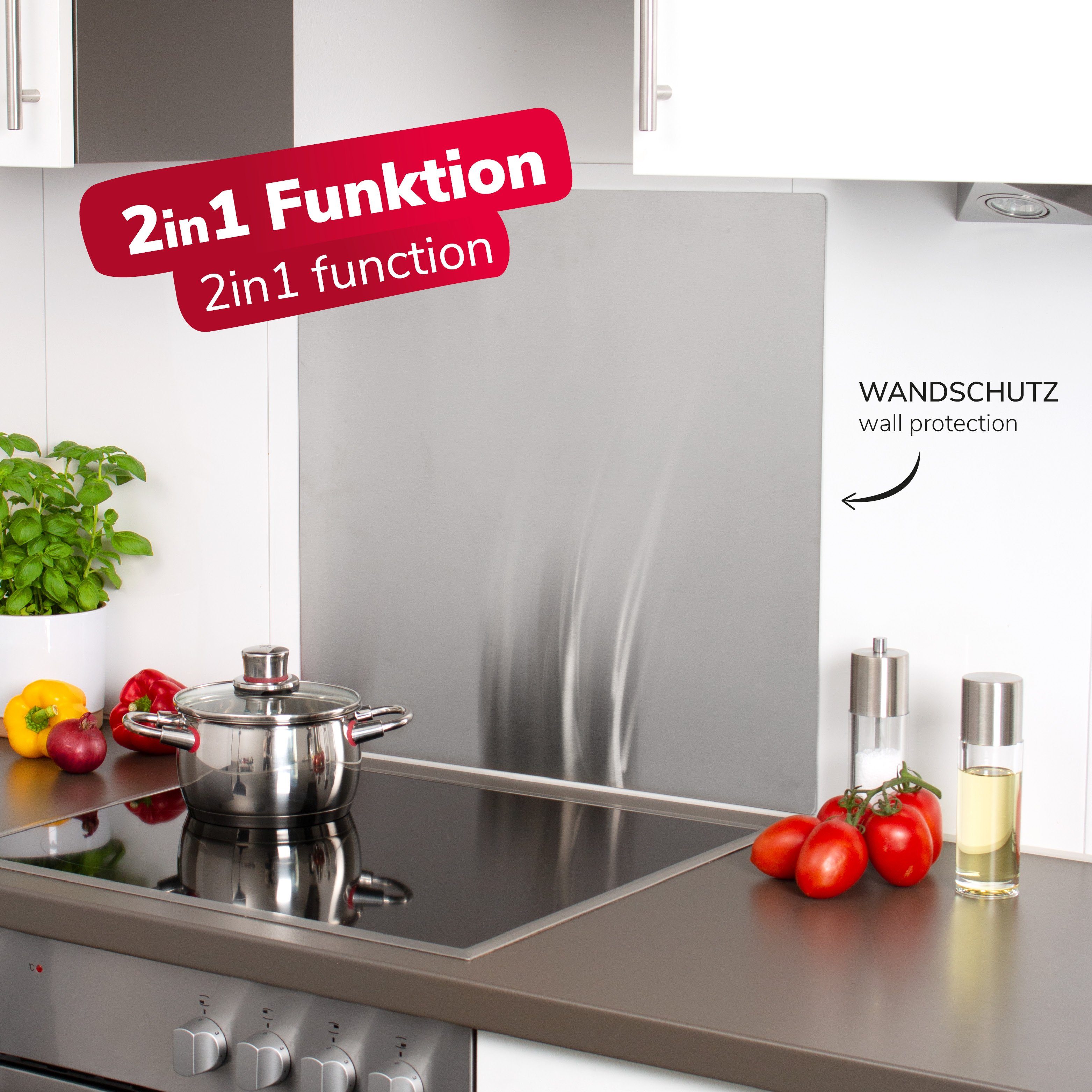 bremermann Spritzschutz bremermann Herdspritzschutz 2in1 aus Edelstahl // ca. 59 B x 56,5 H, (kein Set)