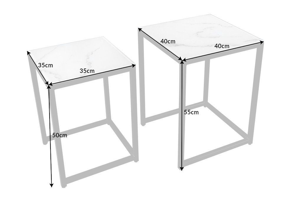 riess-ambiente Beistelltisch ELEGANCE 40cm weiß / schwarz (Set, 2-St), Wohnzimmer · Kristallglas · Metall · eckig · Marmor-Dekor · Barock