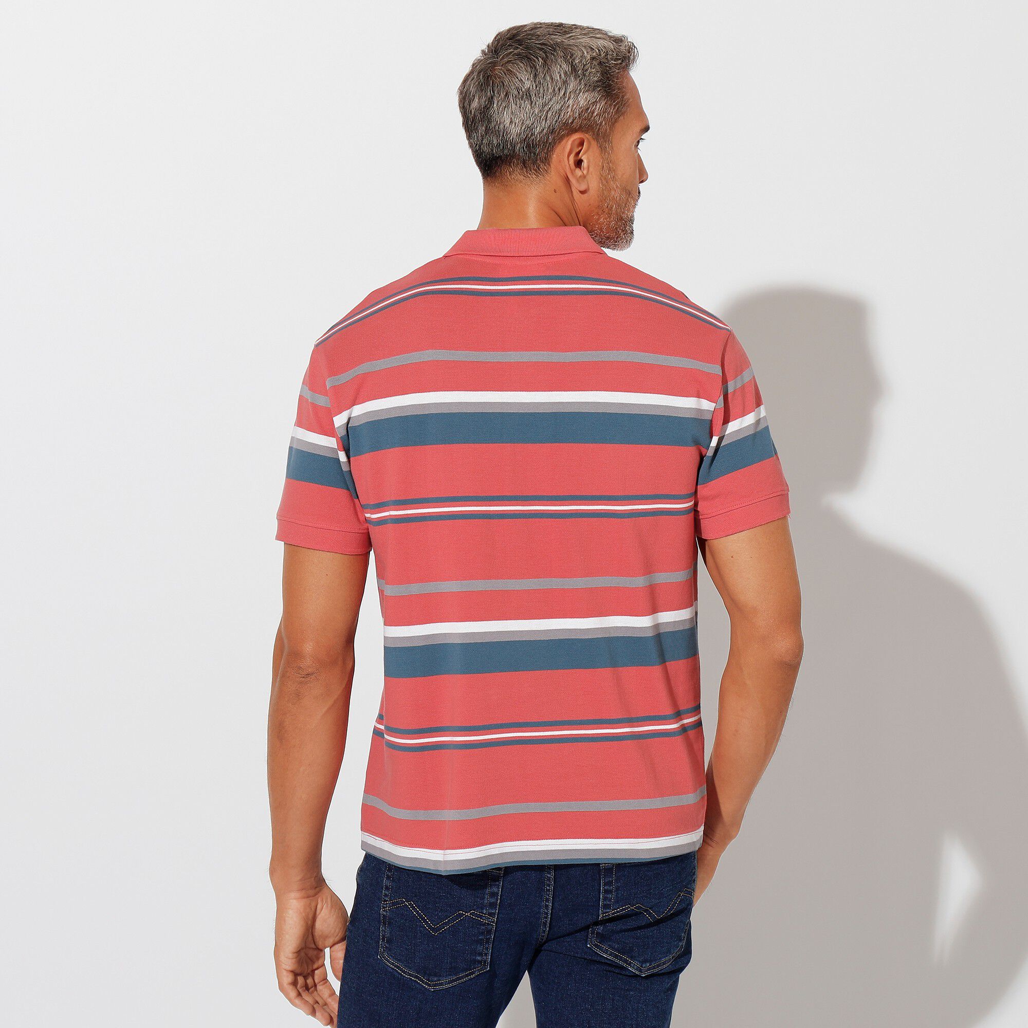 Polo maille piquée rayée, manches courtes