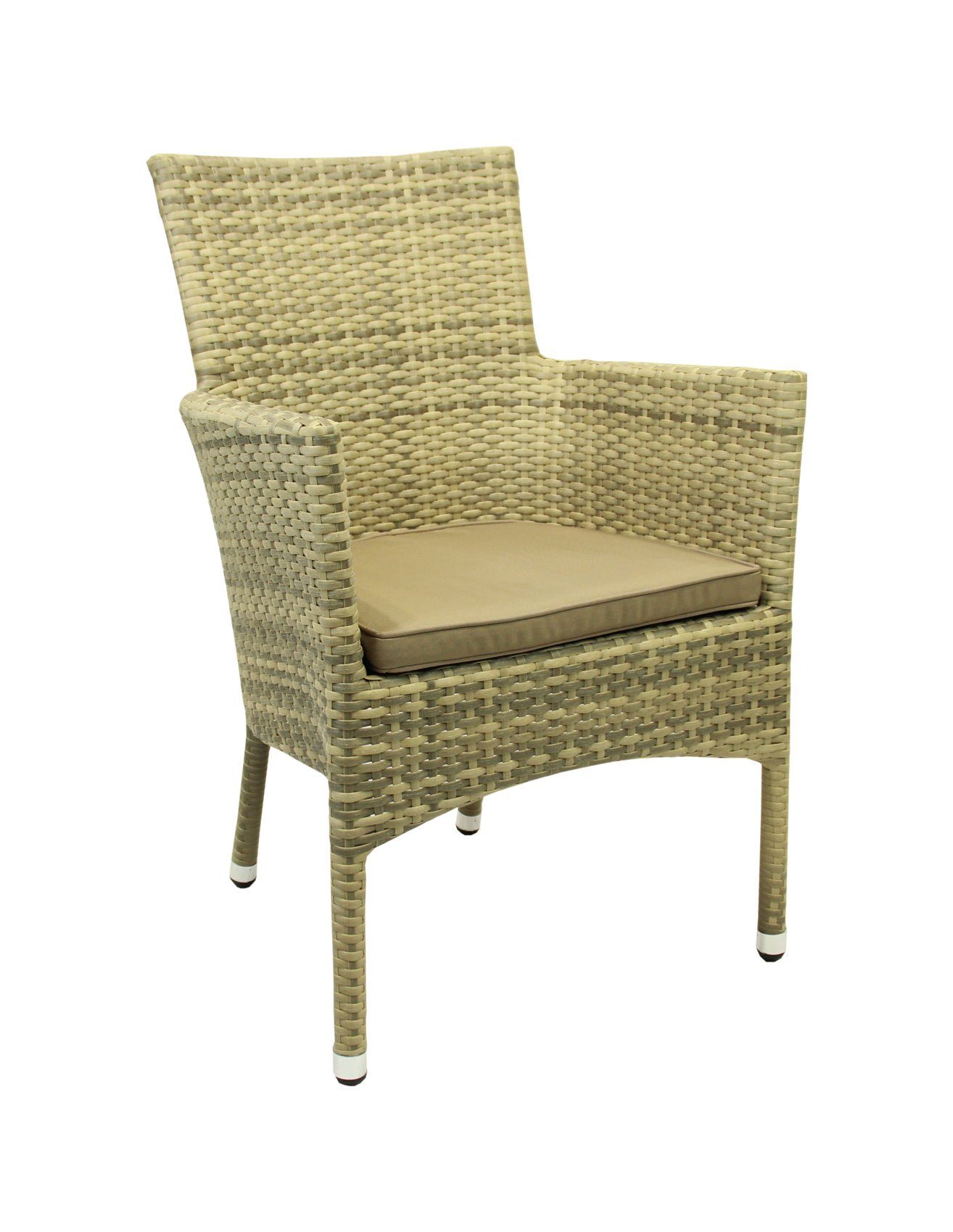 Konway Stapelstuhl MILANO (4 St), 4x KONWAY® MILANO Stapelsessel Elfenbein + Kissen Polyrattan Sessel