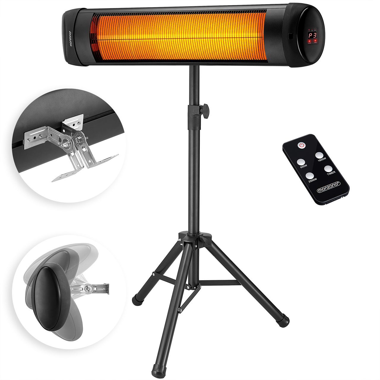 Casaria monzana® Heizstrahler MZH2500 Schwarz 2.500W mit Ständer