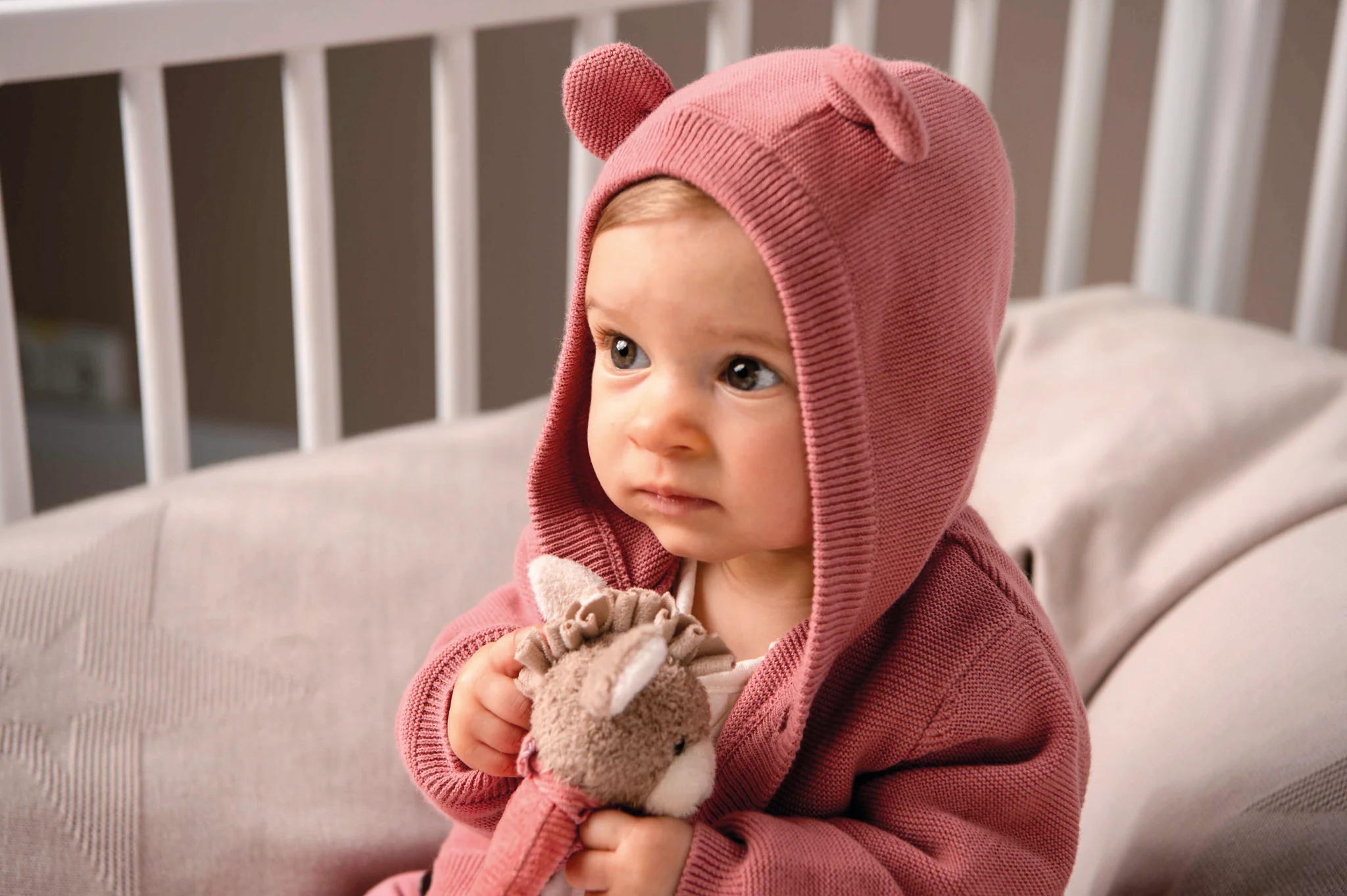 GOTS Baby-Strickjacke Esel Emmi Girl mit 3D Ohren