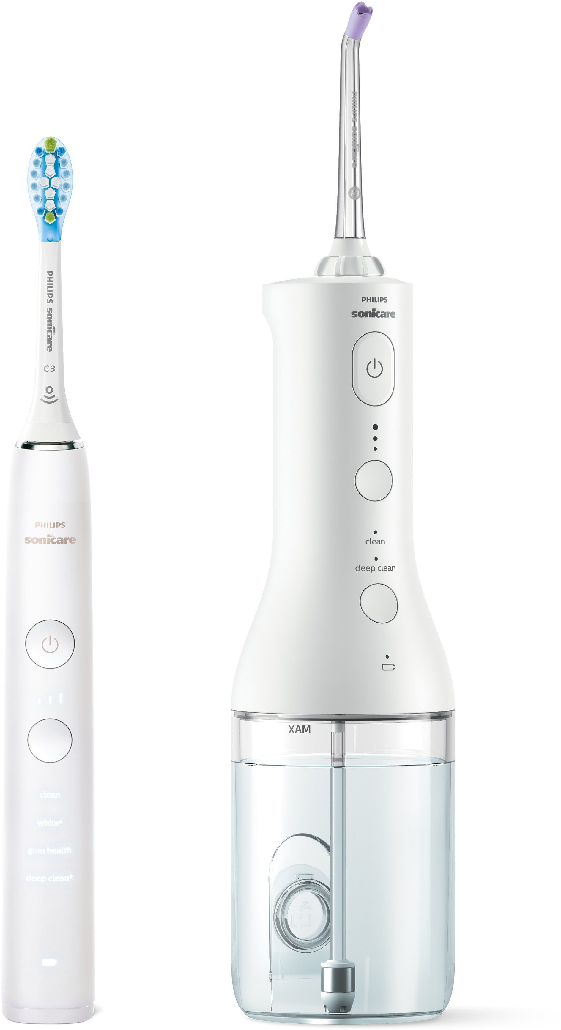 Philips Sonicare Zahnpflege-Set DiamondClean 9000 und Cordless Power Flosser 3000 HX3866, inkl. Ladeglas und Reiseetui