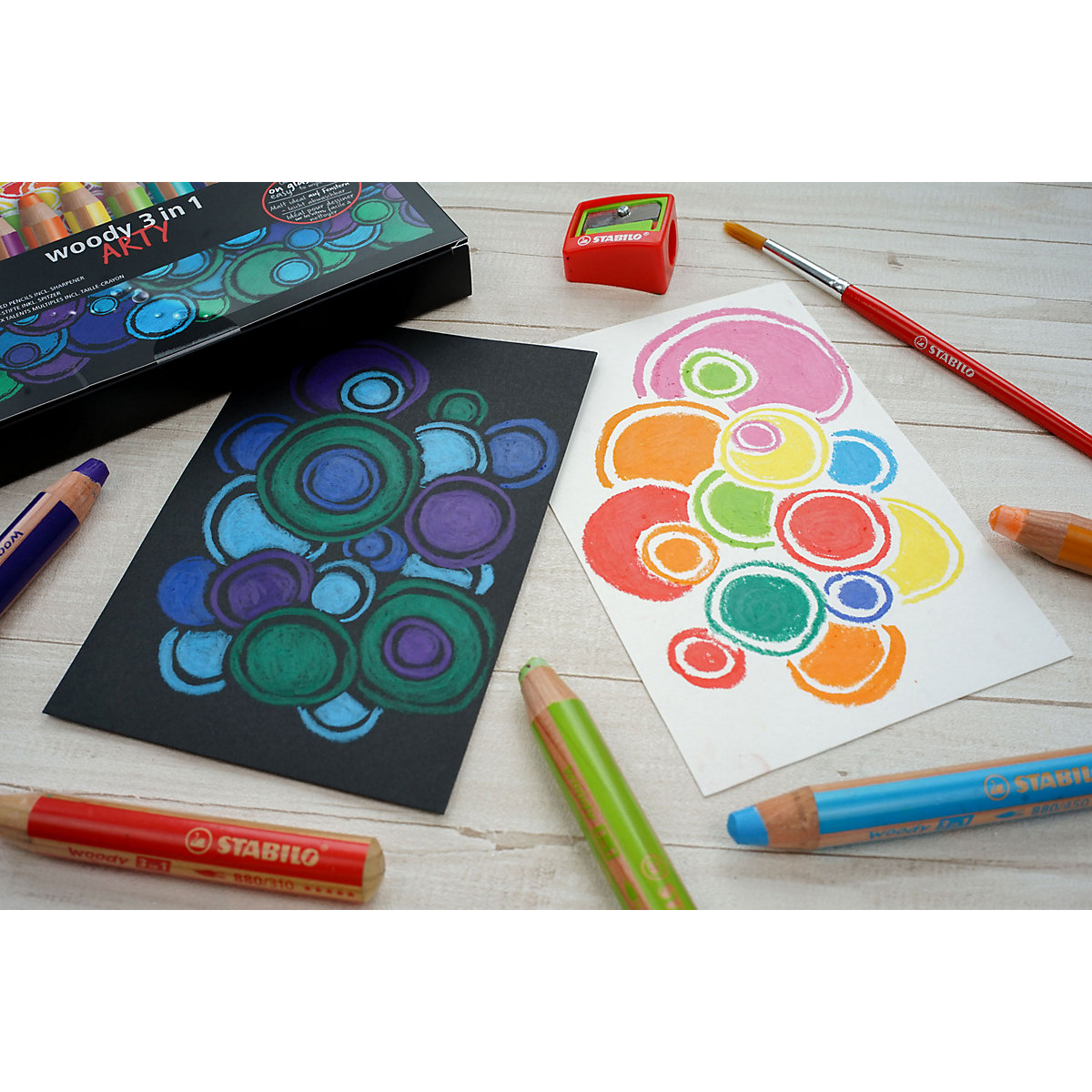 Buntstifte woody 3 in 1 ARTY, 6 Farben, inkl. Anspitzer