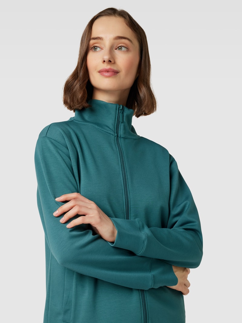 Sweatjacke mit Stehkragen in petrol