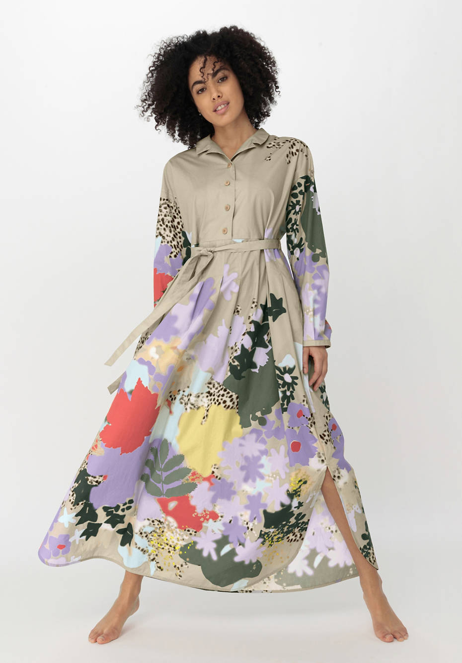 WUNDERKIND X HESSNATUR Hemdblusenkleid in Maxi-Länge mit Print aus reiner Bio-Baumwolle