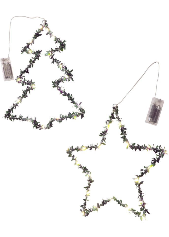 LED-Hängedeko in Weihnachnachtsbaum- und Sternform (2-tlg. Set)