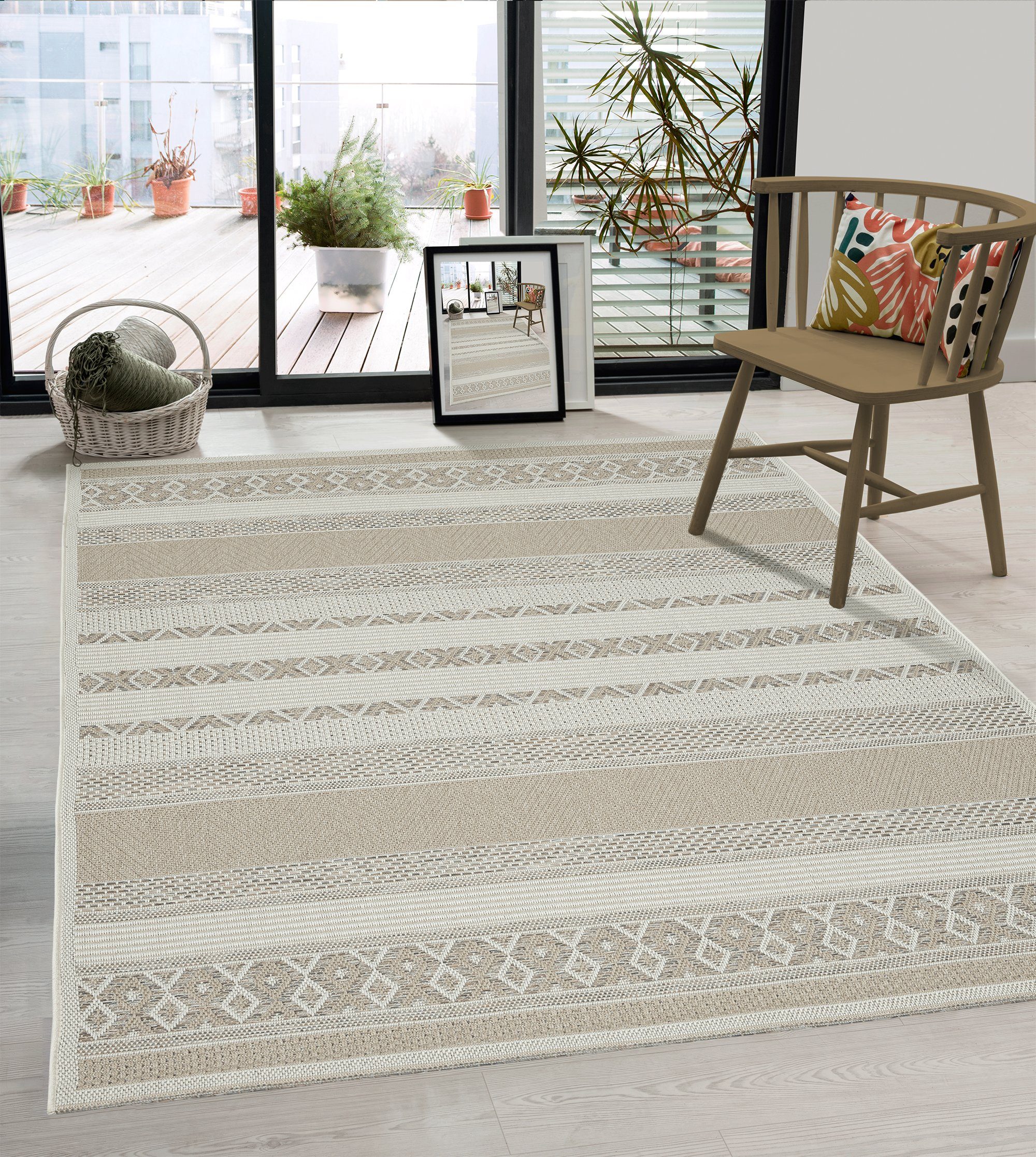 Teppich Calgary - robuster Outdoor Teppich, auch für Küche oder Esszimmer, the carpet, Rechteck, Boho-Style, Außenbereich, Innenbereich, Vintage-Optik