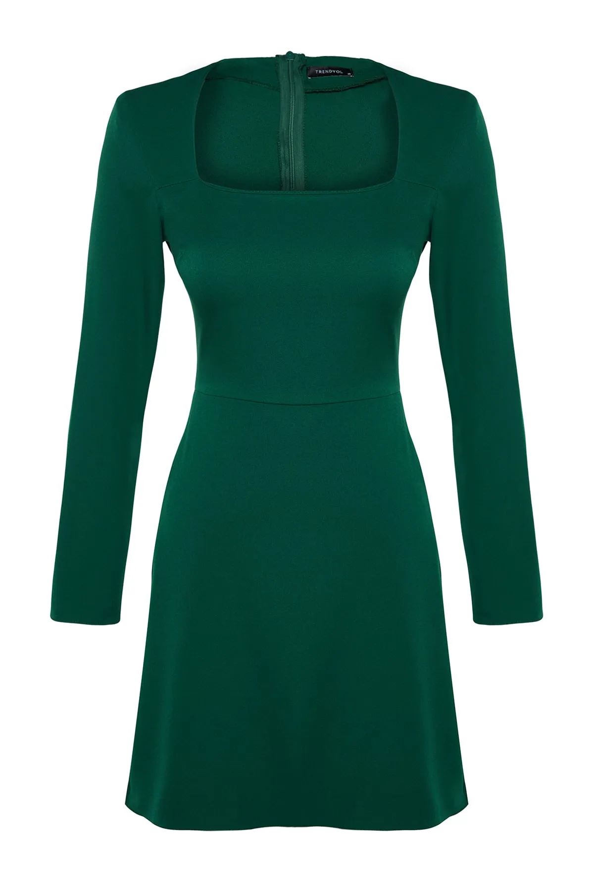 Trendyol Collection  Smaragdgrünes Mini-Webkleid in A-Linie mit quadratischem Kragen TWOAW23EL00894