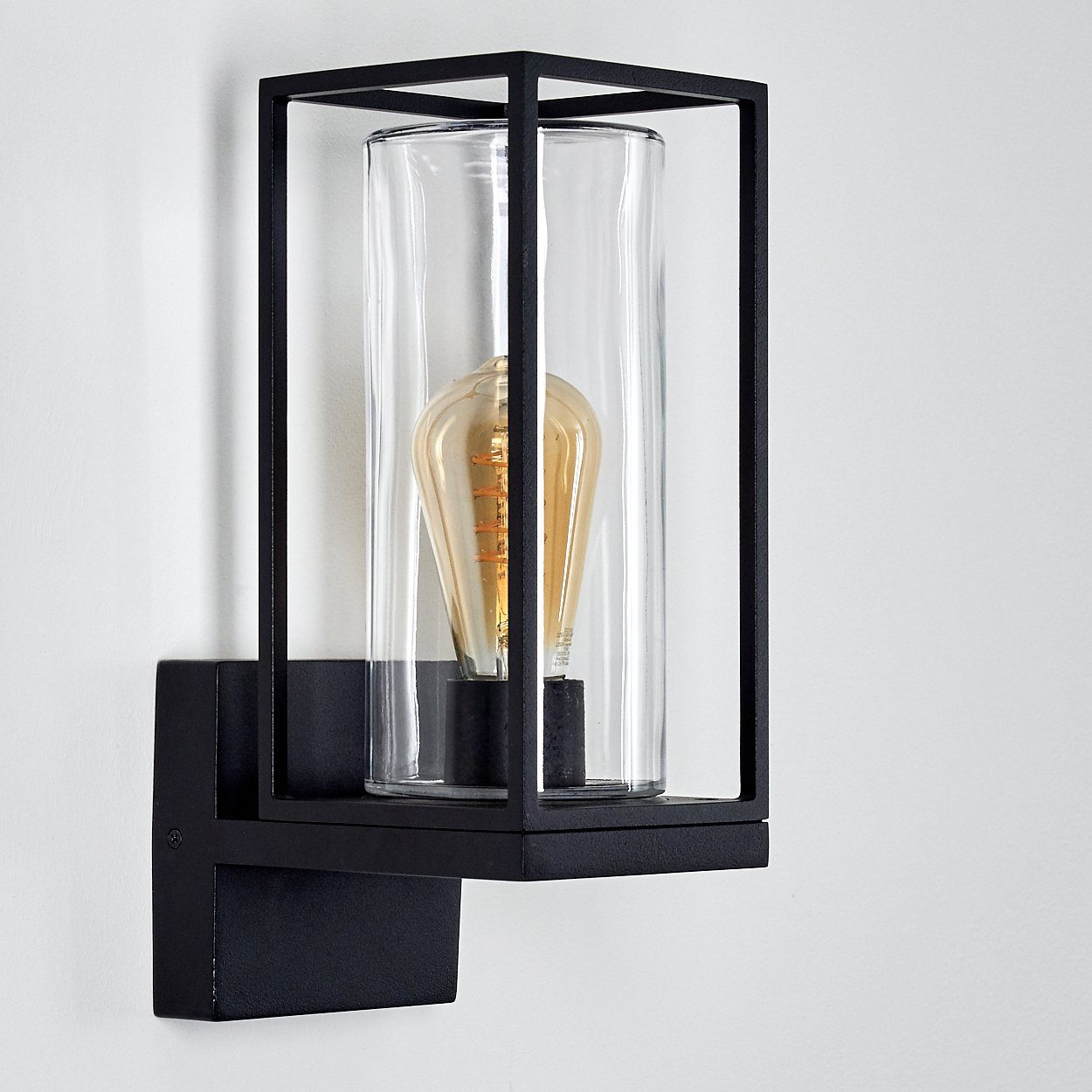 hofstein Außen-Wandleuchte Besana Wandlampe aus Metall, Schwarz, 4 Gläser Bernsteinfarben/Klar, ohne Leuchtmittel, Industrial Style Außenlampe mit Lichteffekt an der Wand, E27, IP44