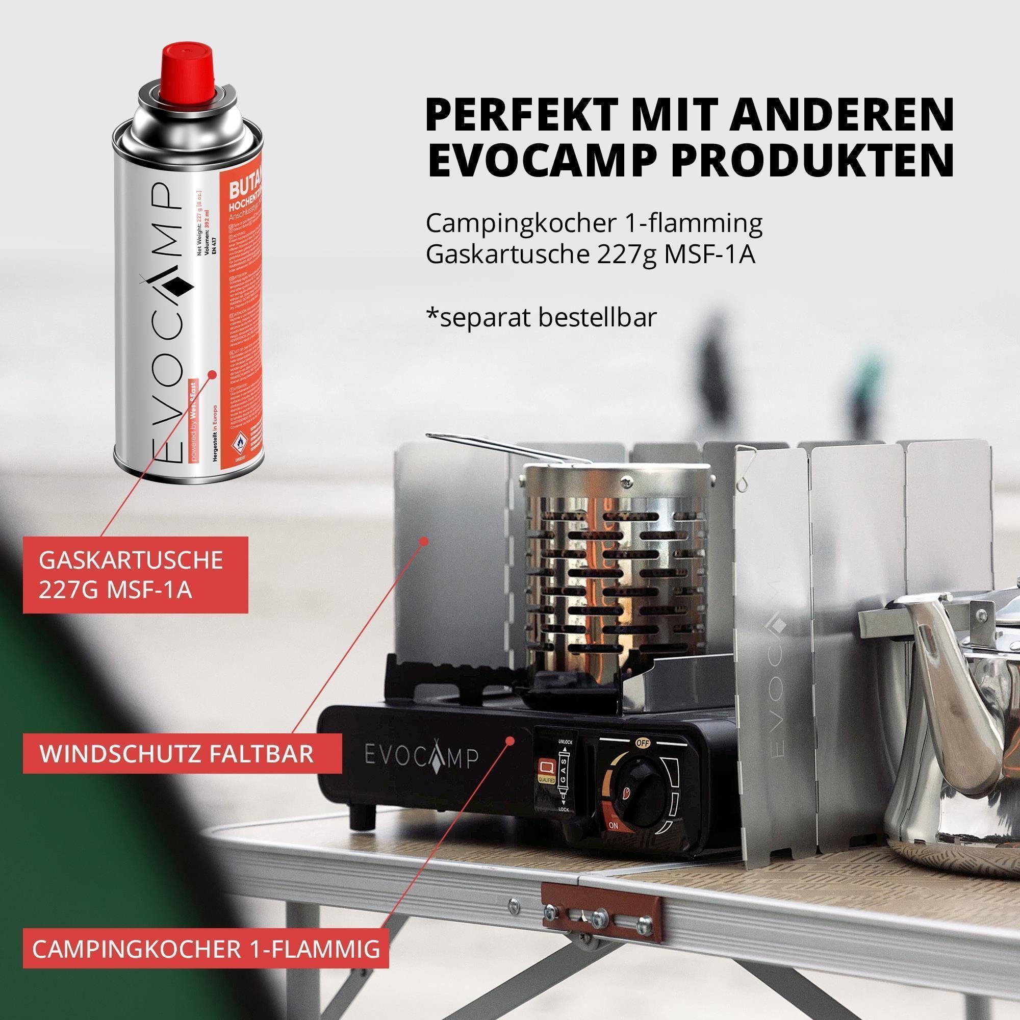 EVOCAMP Gaskocher Heizaufsatz mit 20x20cm feuerfester Unterlage, (Heizaufsatz für Gaskocher mit feuerfester Unterlage), ideal als Zeltheizung und Campingheizung