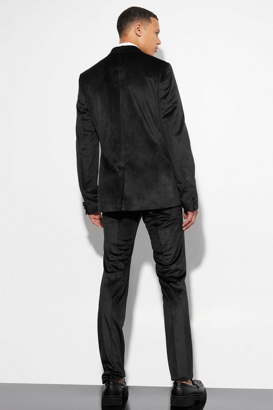 Tall Skinny Velour-Anzugjacke mit Satin-Revers