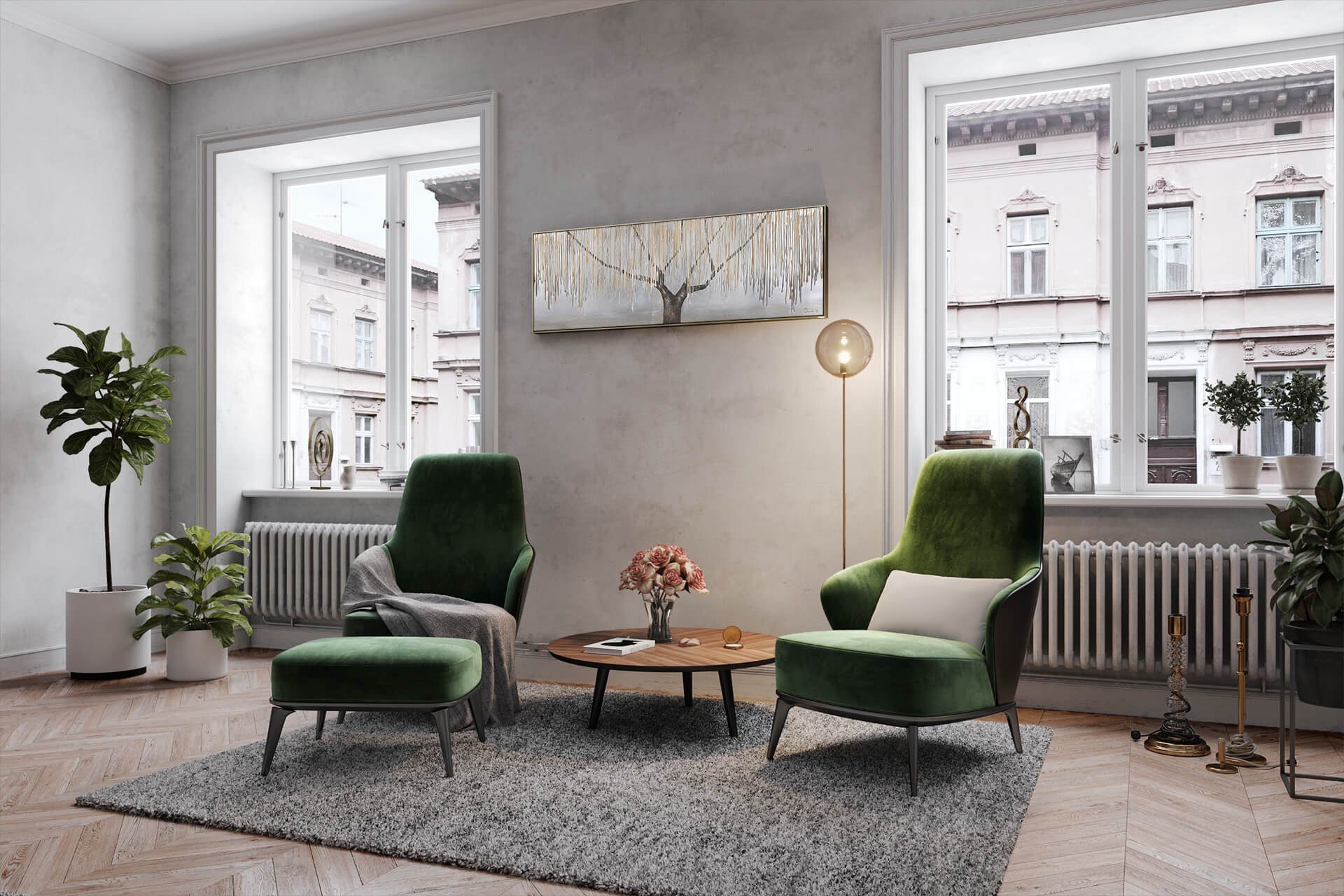 KUNSTLOFT Gemälde Trauerweide im Nebel 150x50 cm, Leinwandbild 100% HANDGEMALT Wandbild Wohnzimmer