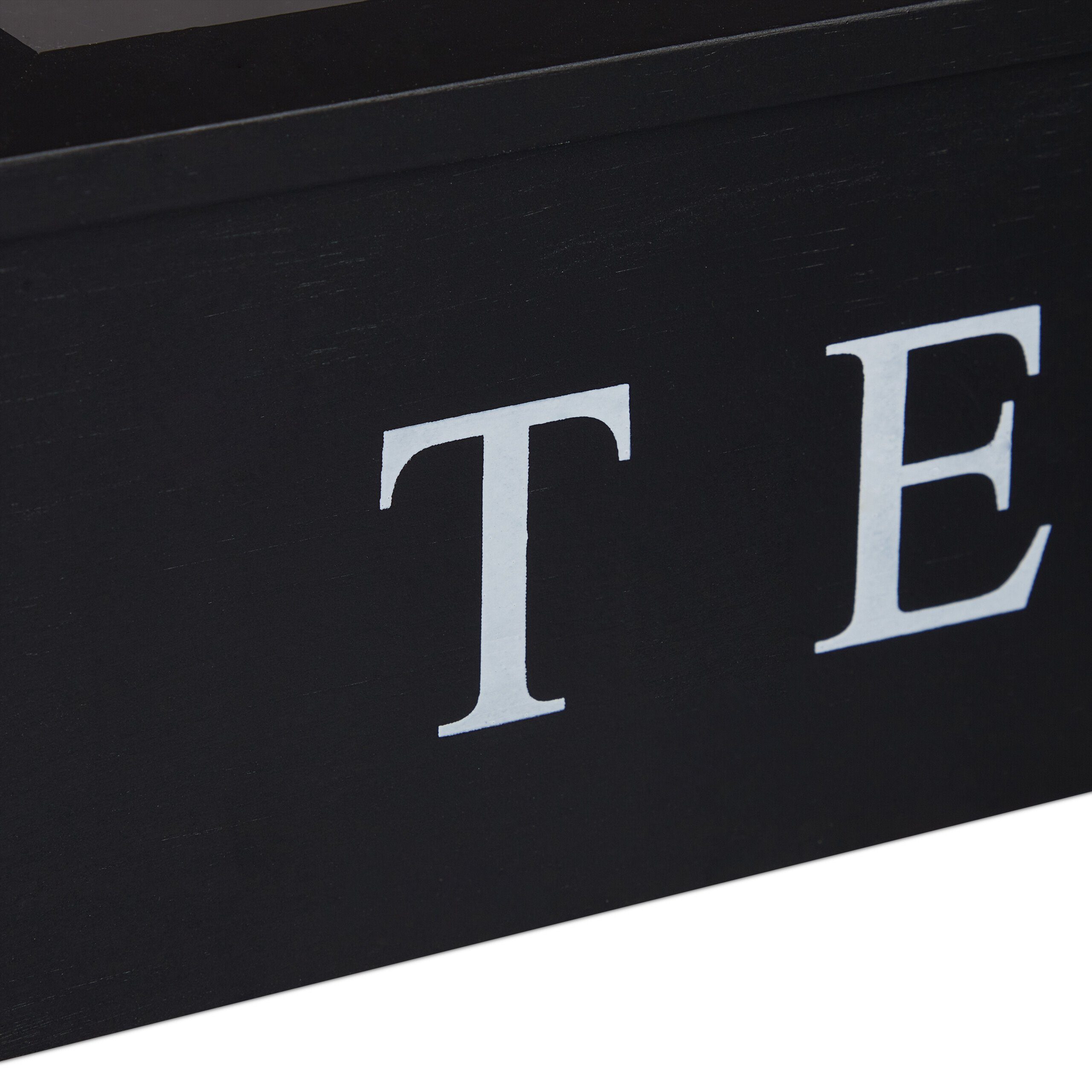 relaxdays Teebox Schwarze Teebox mit 9 Fächern, Bambus
