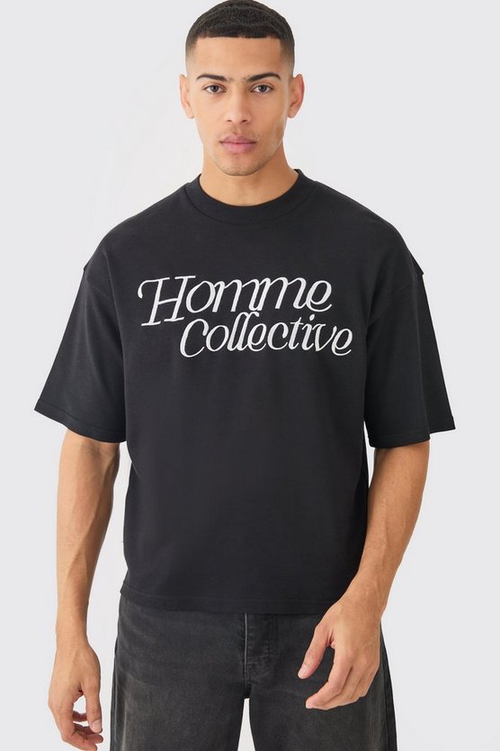 Kastiges Oversize T-Shirt mit Homme-Stickerei