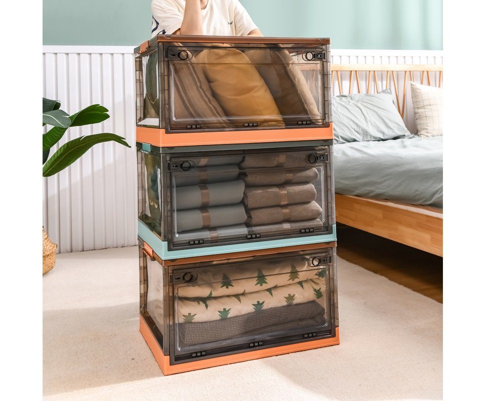 Zedelmaier Aufbewahrungsbox Faltbare Kunststoff-Aufbewahrungsbox, Organizer als Schuhkarton (Set, 1 St., Blau), Transparent mit Deckel & Rädern. Öffnen von oben/2 Seiten
