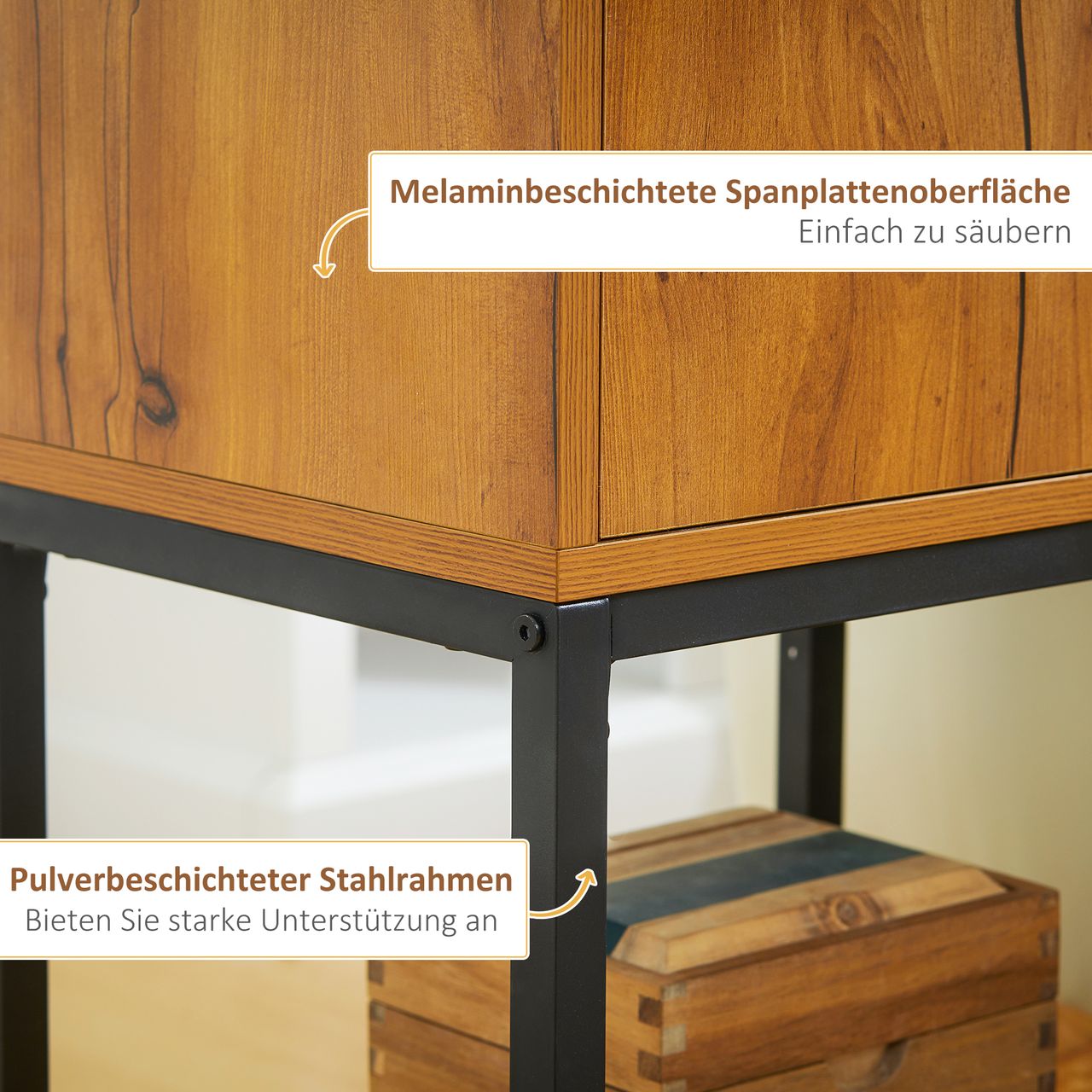 HOMCOM Konsolentisch, Flurtisch mit Schrank, Sofatisch im Industriedesign Natur
