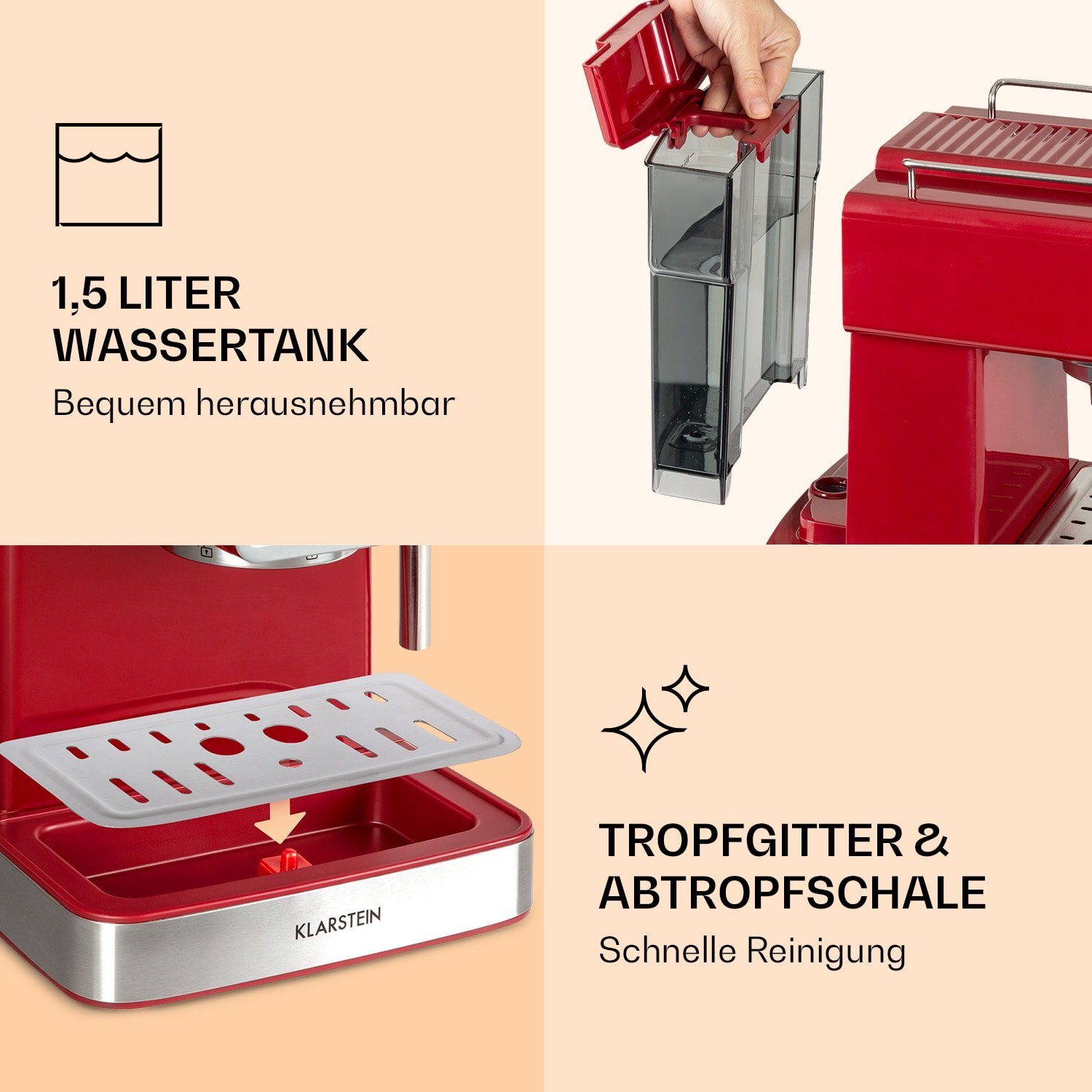 Klarstein Espressomaschine Gusto Classico Espressomaker, 1.5l Kaffeekanne, Gemahlener Kaffee & Pads: 2-in-1-Nutzung