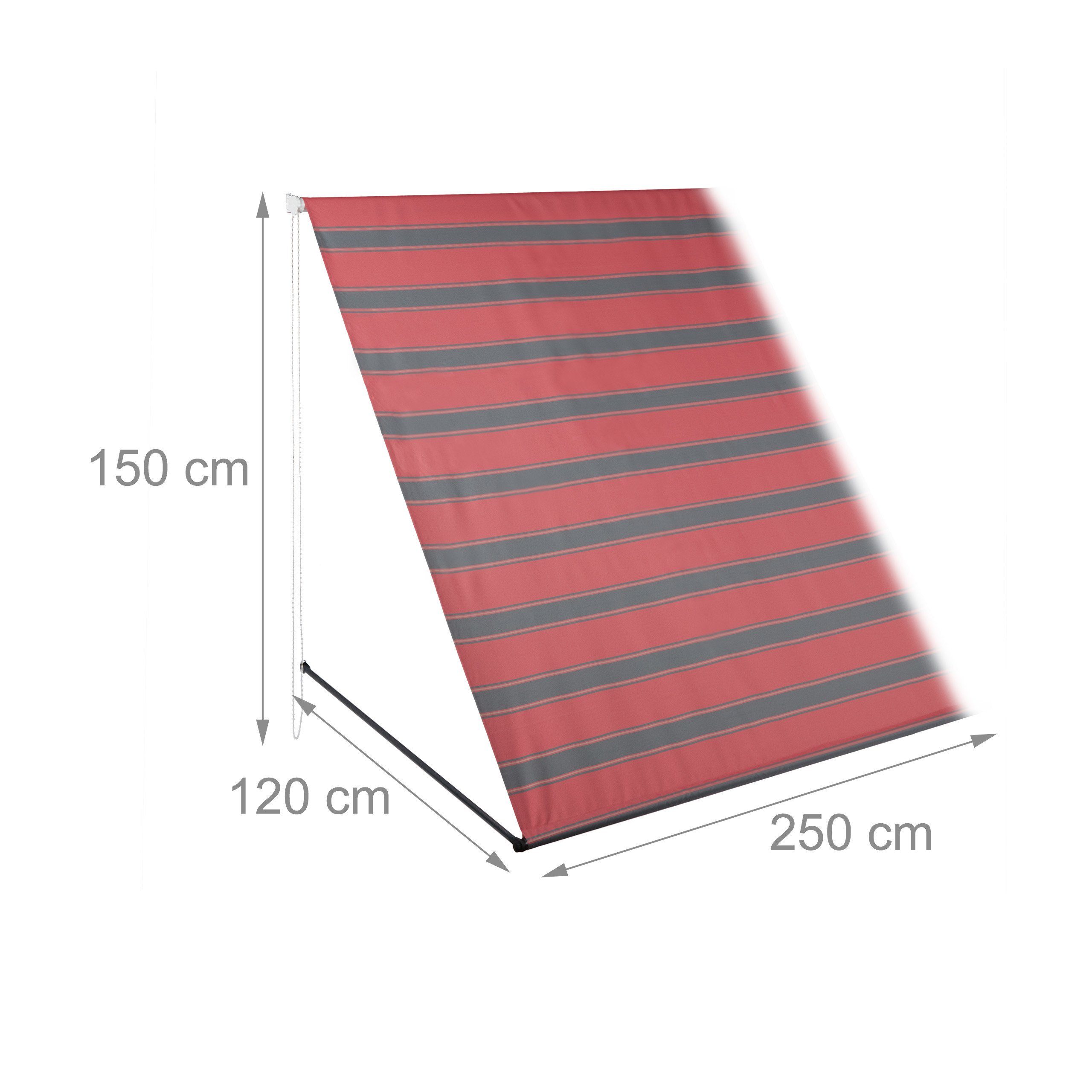 relaxdays Markise Fallarmmarkise in Grau-Rot 250 x 120 cm