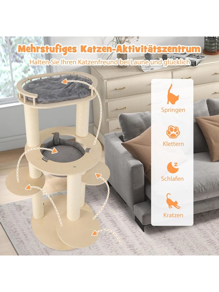 COSTWAY 6-stöckiger Kratzbaum Holz in Beige günstig kaufen onesize