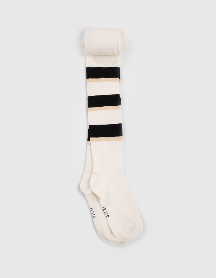 Collants écrus rayures noires et dorées fille