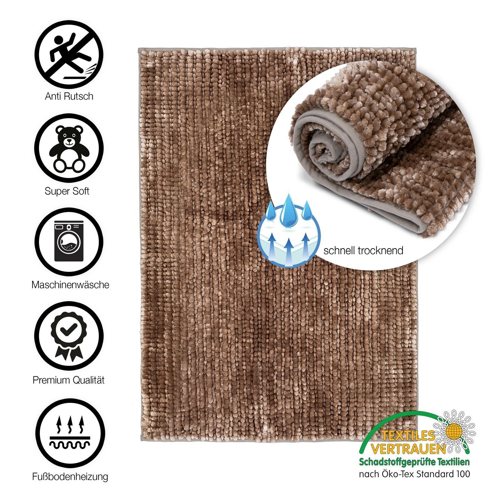 Badematte Dot, ideal fürs Badezimmer, Angenehme Haptik, Duschvorleger Karat, Höhe 20 mm, Chenille-Struktur, Maschinenfest, 100% Polyester