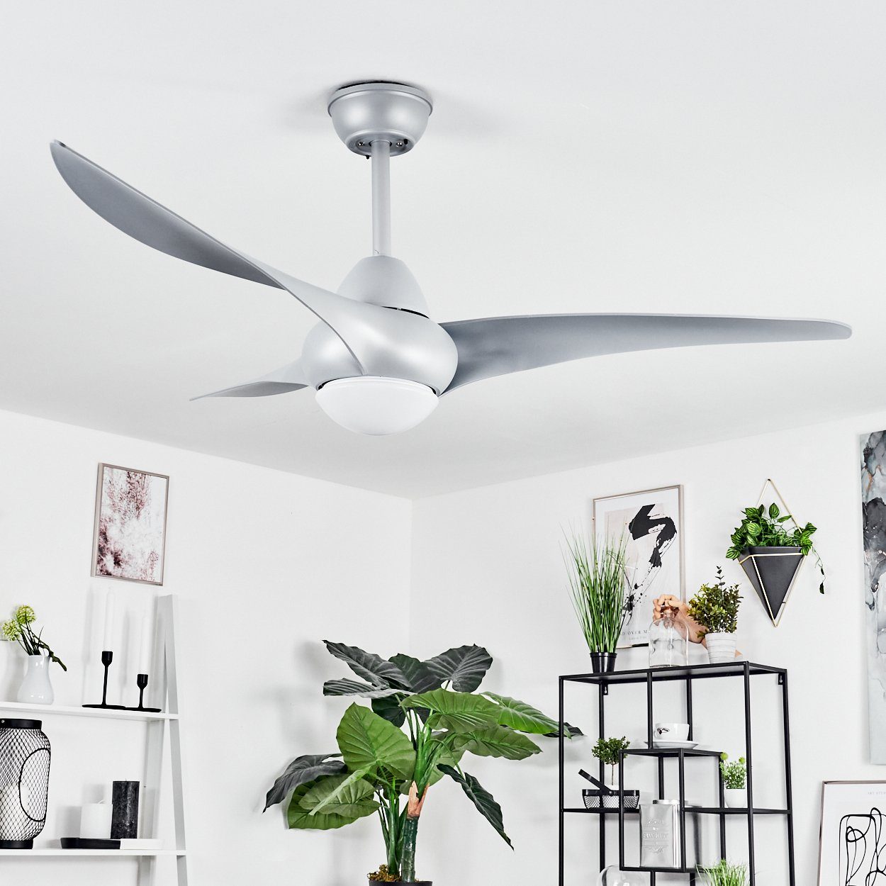 hofstein Tischturmventilator Deckenventilator aus Kunststoff in Titan/Weiß, 1 x LED 20 Watt (inkl)