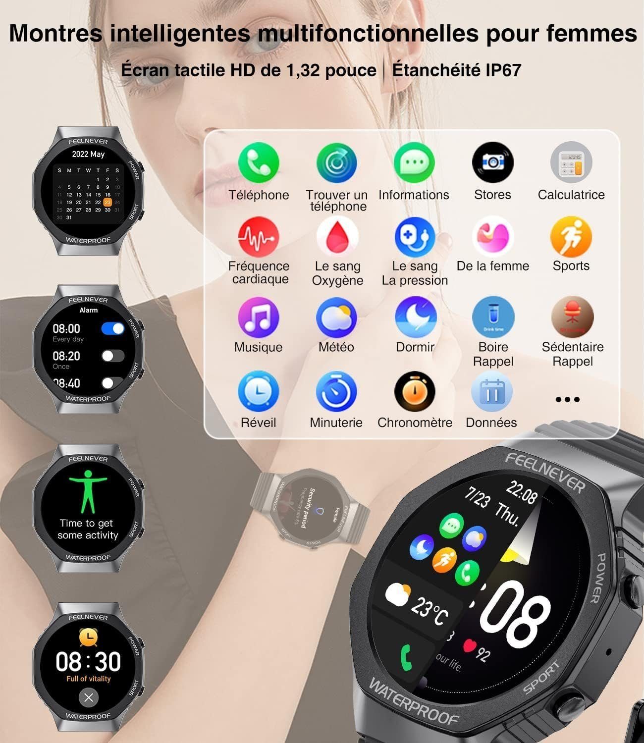 Mutoy Smartwatch Damen Herren Fitnessuhr Fitness Tracker Smartwatch (1,32 Zoll Runde Voll Touchscreen Zoll) Telefon Uhr mit Anruffunktion,IP67 Wasserdicht Fitness Uhr, mit Pulsmesser Schrittzähler Schlafmonitor, Sportuhr, Aktivitätstracker, Uhren Wat