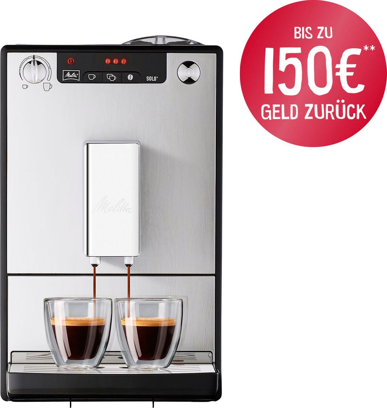 Melitta Kaffeevollautomat Solo® E 950-111, Organic Silver, Perfekt für Café crème & Espresso, nur 20cm breit