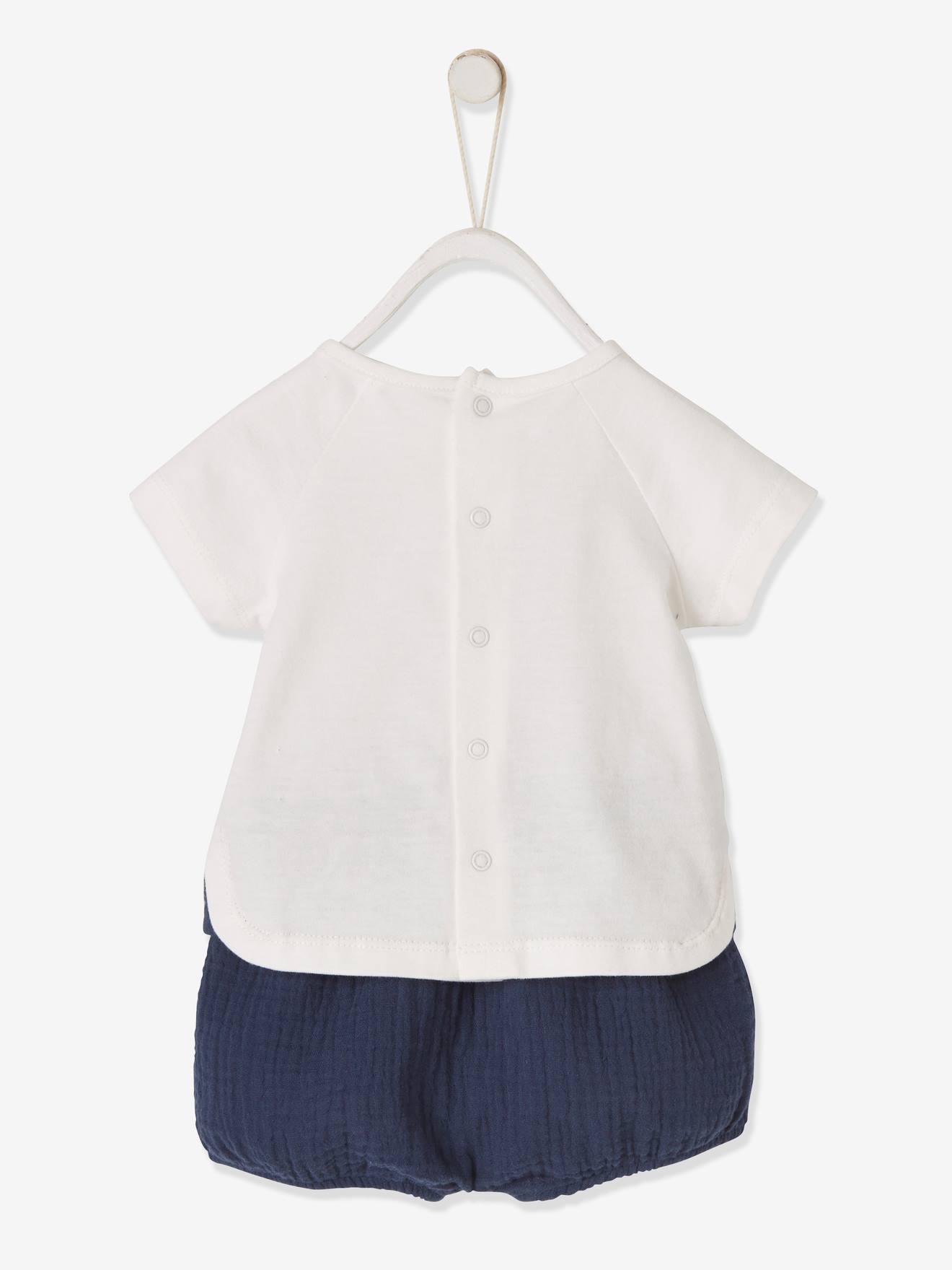 Ensemble naissance T-shirt et short de cérémonie bébé bleu jean
