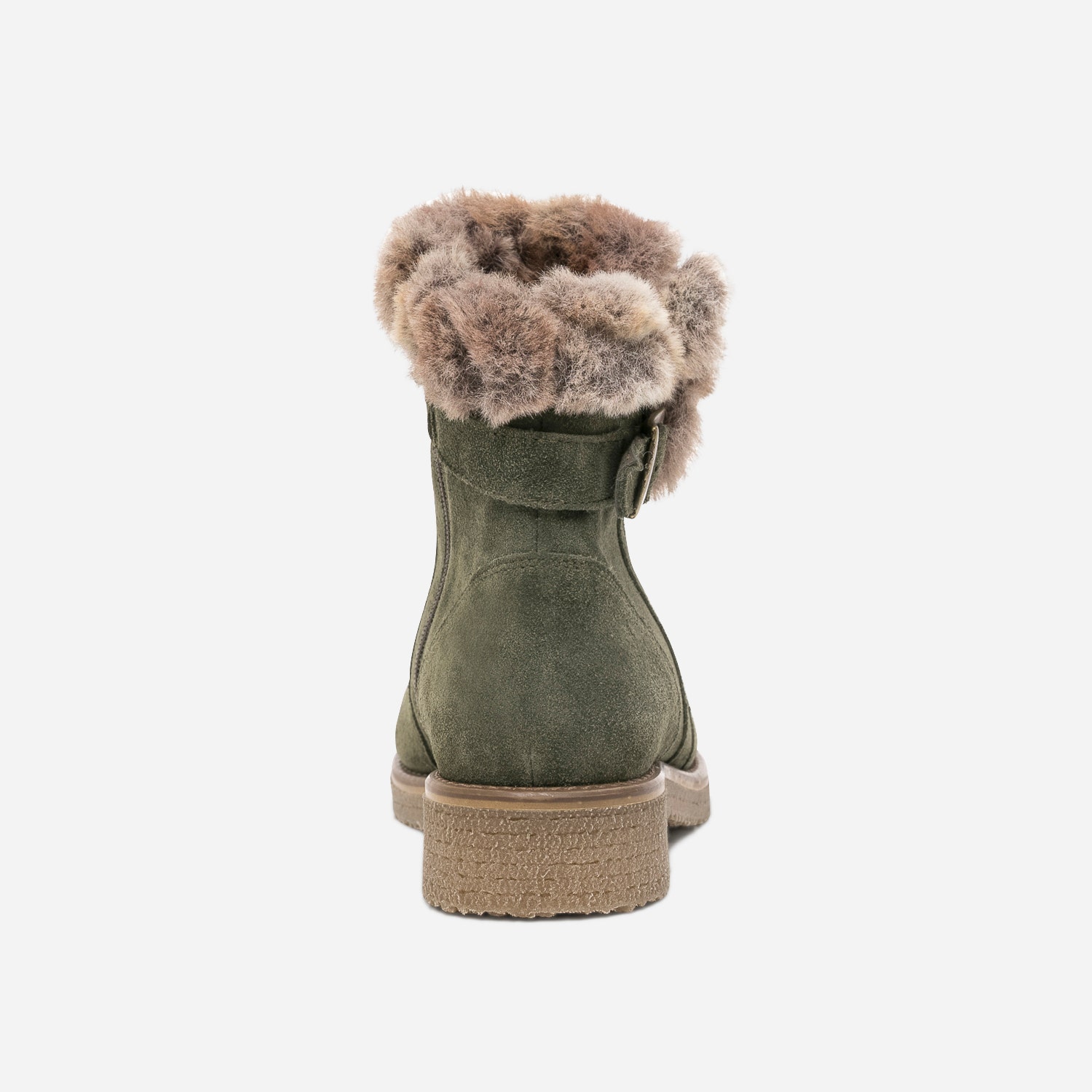 Boots kaki en cuir velours fourré