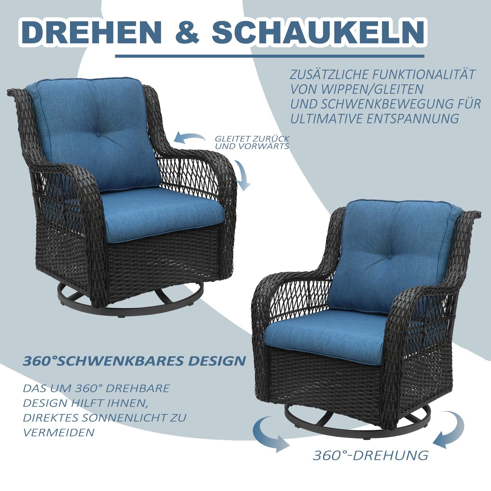 KAHOO Garten-Essgruppe 3tlg. Balkonmöbel Set, Polyrattan, inkl. Kissen