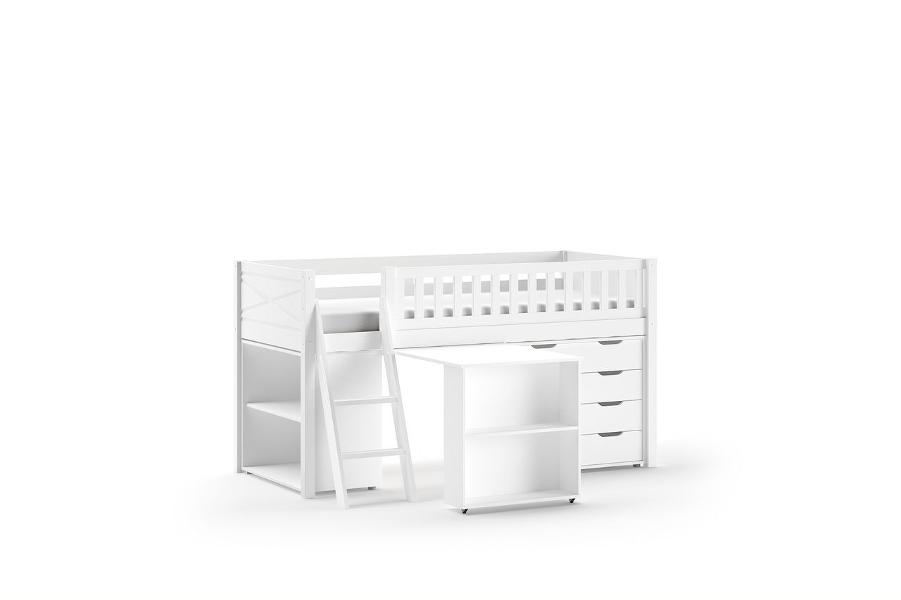 VIPACK SCOTT Spielbett, LF 90 x 200 cm, mit Schreibtisch, Regal und Schubladenkommode