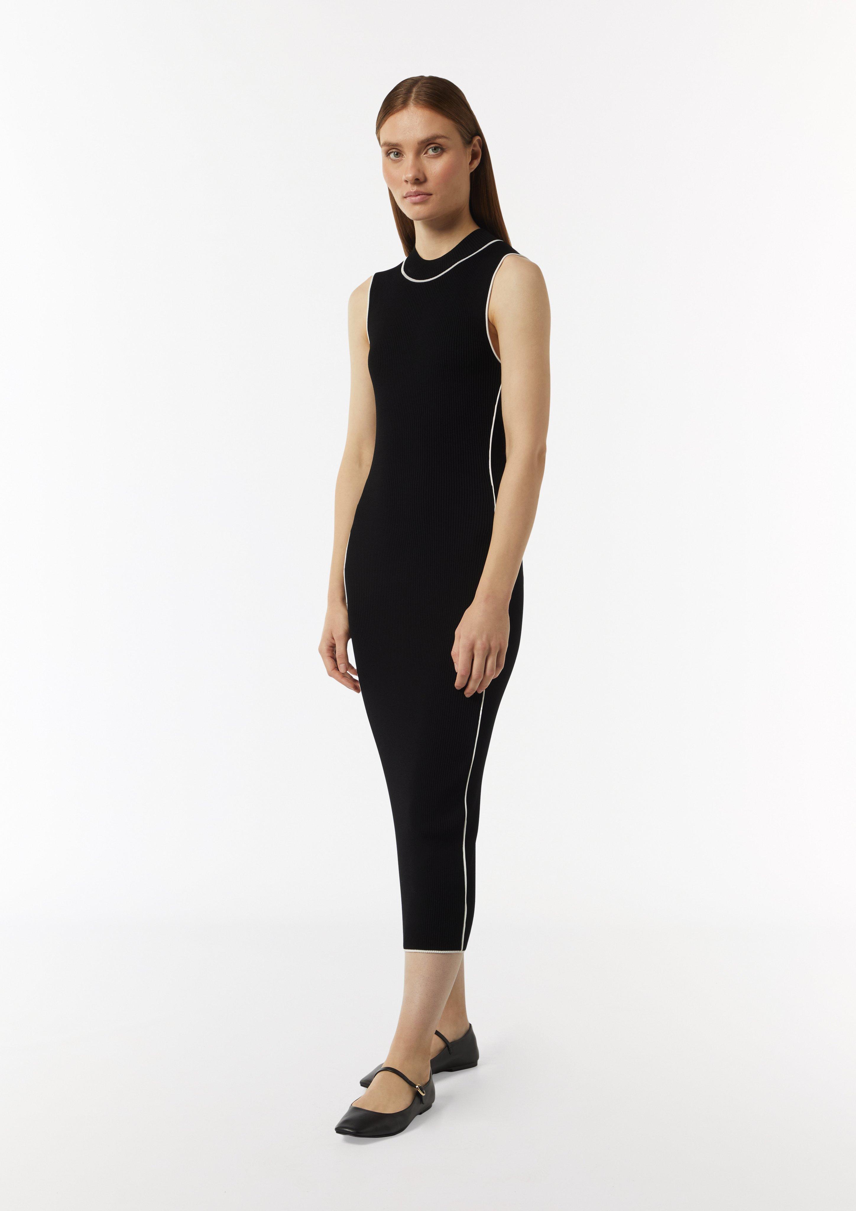 Figurbetontes Rippstrickkleid mit Kontrastdetails - schwarz