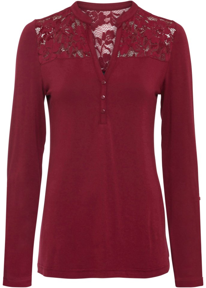 Henleyshirt mit Spitzeneinsatz