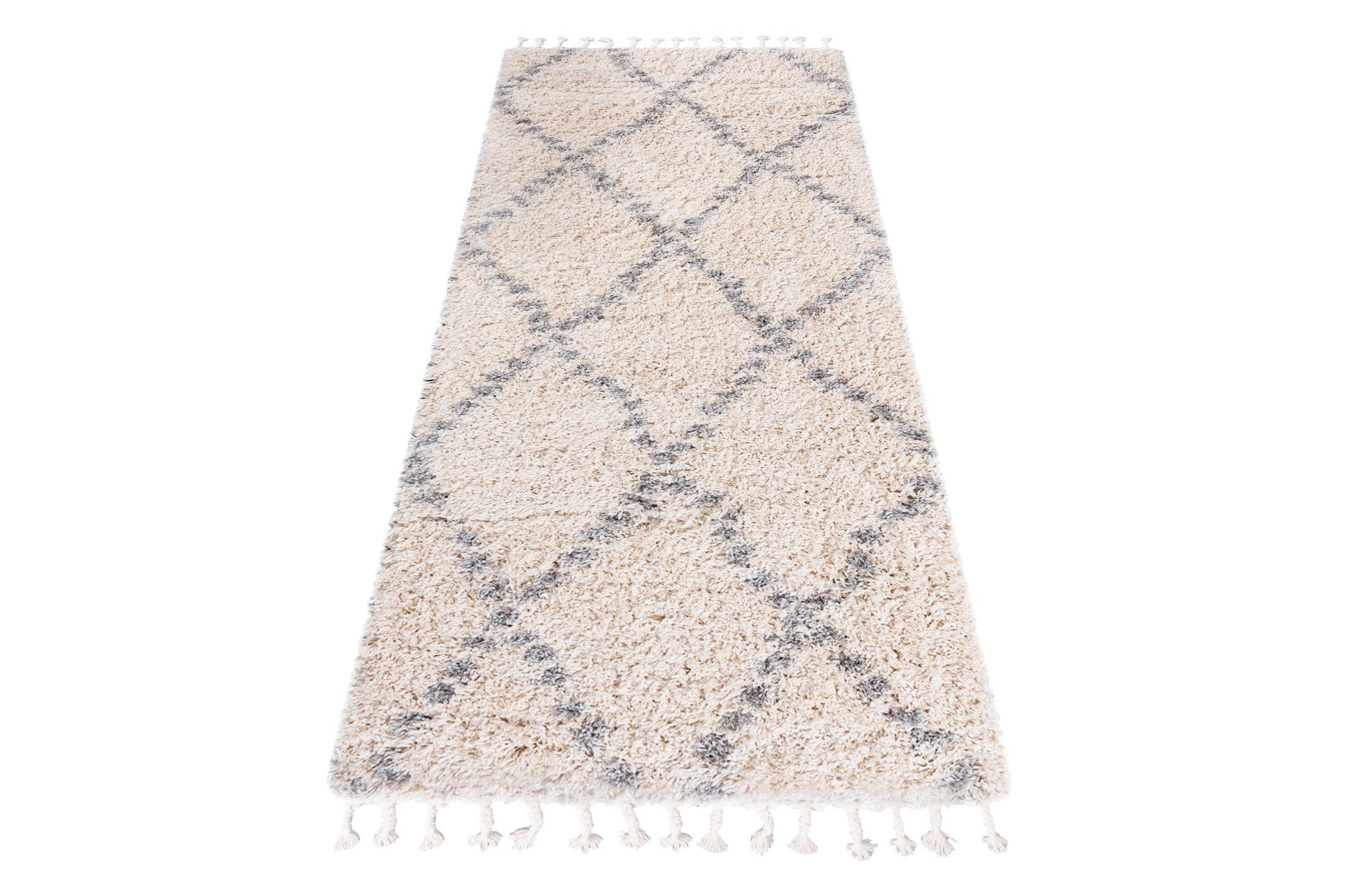 Läufer Läufer Hochflor Shaggy für Wohnzimmer - Höhe 35 mm Fransen Creme, Mazovia, 60 x 200 cm, Pflegeleicht, Boho - look, Langflor, Rechteckig, Weich