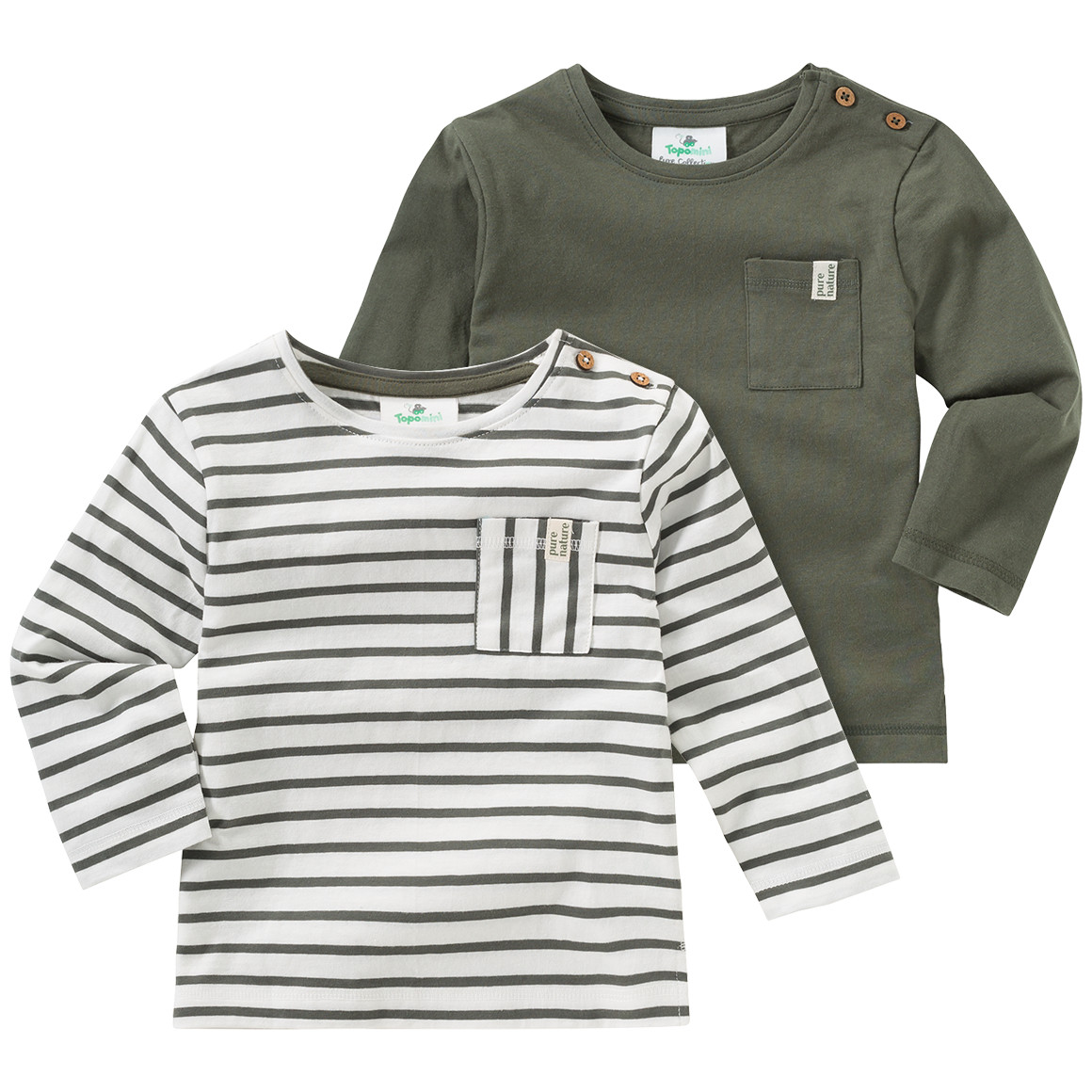 2 Baby Langarmshirts mit Brusttasche