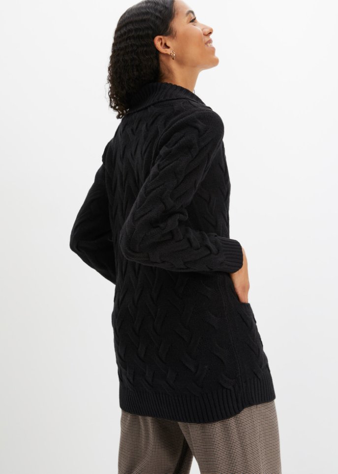 Strickjacke mit Schalkragen und Zopfmuster