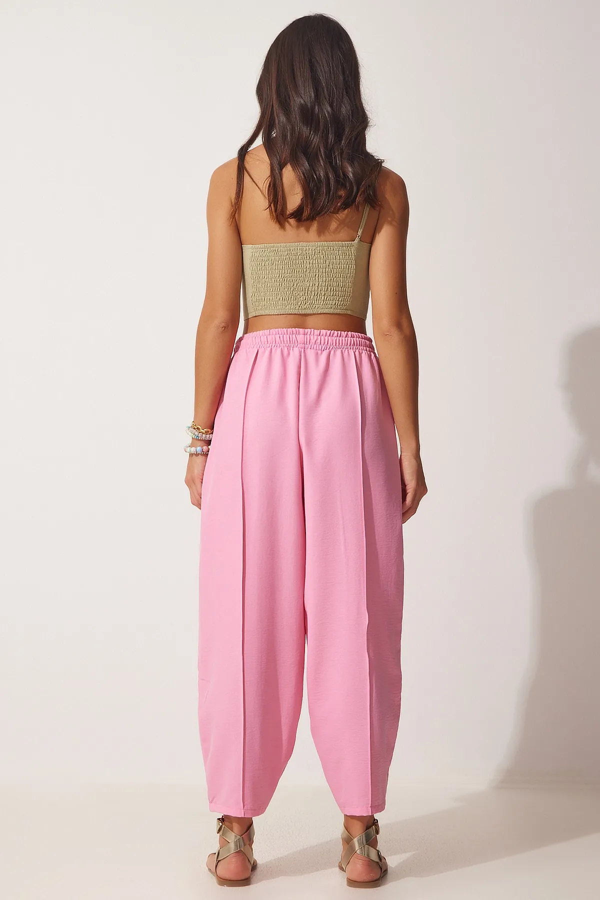 Happiness İstanbul  Rosa Leinen-Shalwar-Hose für Damen DZ00081