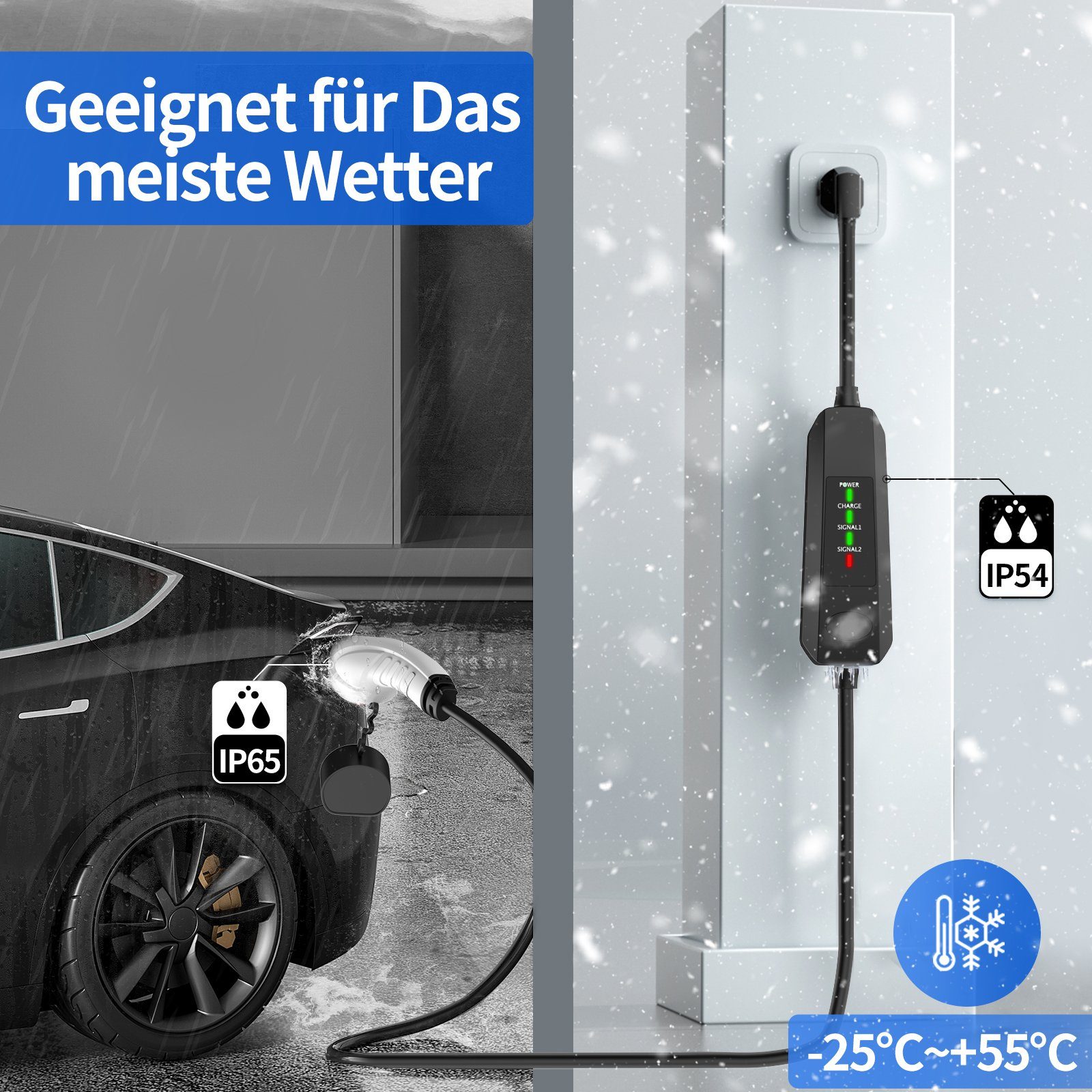 Joycharge Tragbares EV Ladegerät Elektroauto-Ladestation Type 2, 3,70kW / 16A, 1-phasig Schuko
