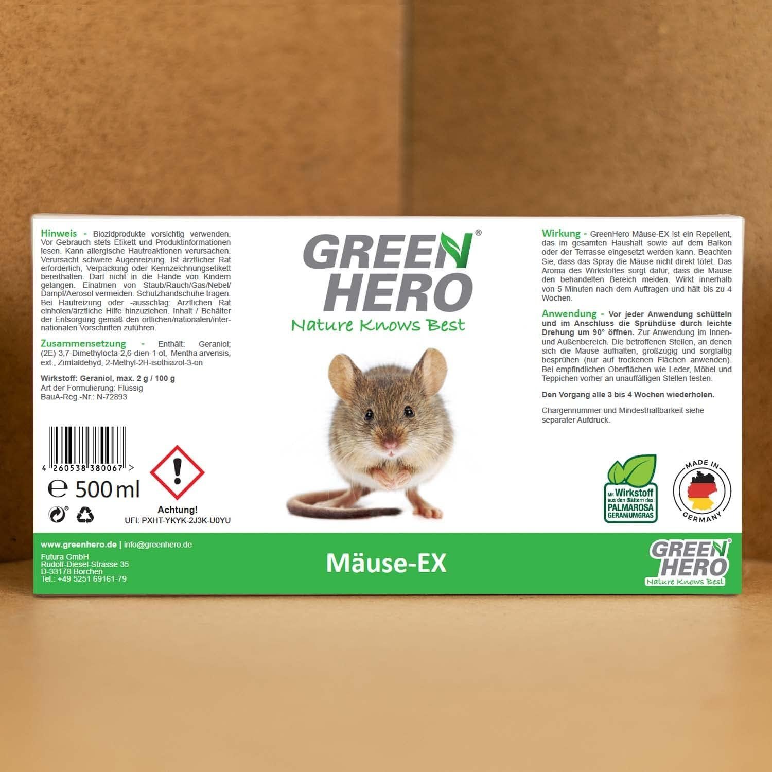 GreenHero Vergrämungsmittel Mäuse-Ex Spray zur Mäuseabwehr, 500 ml