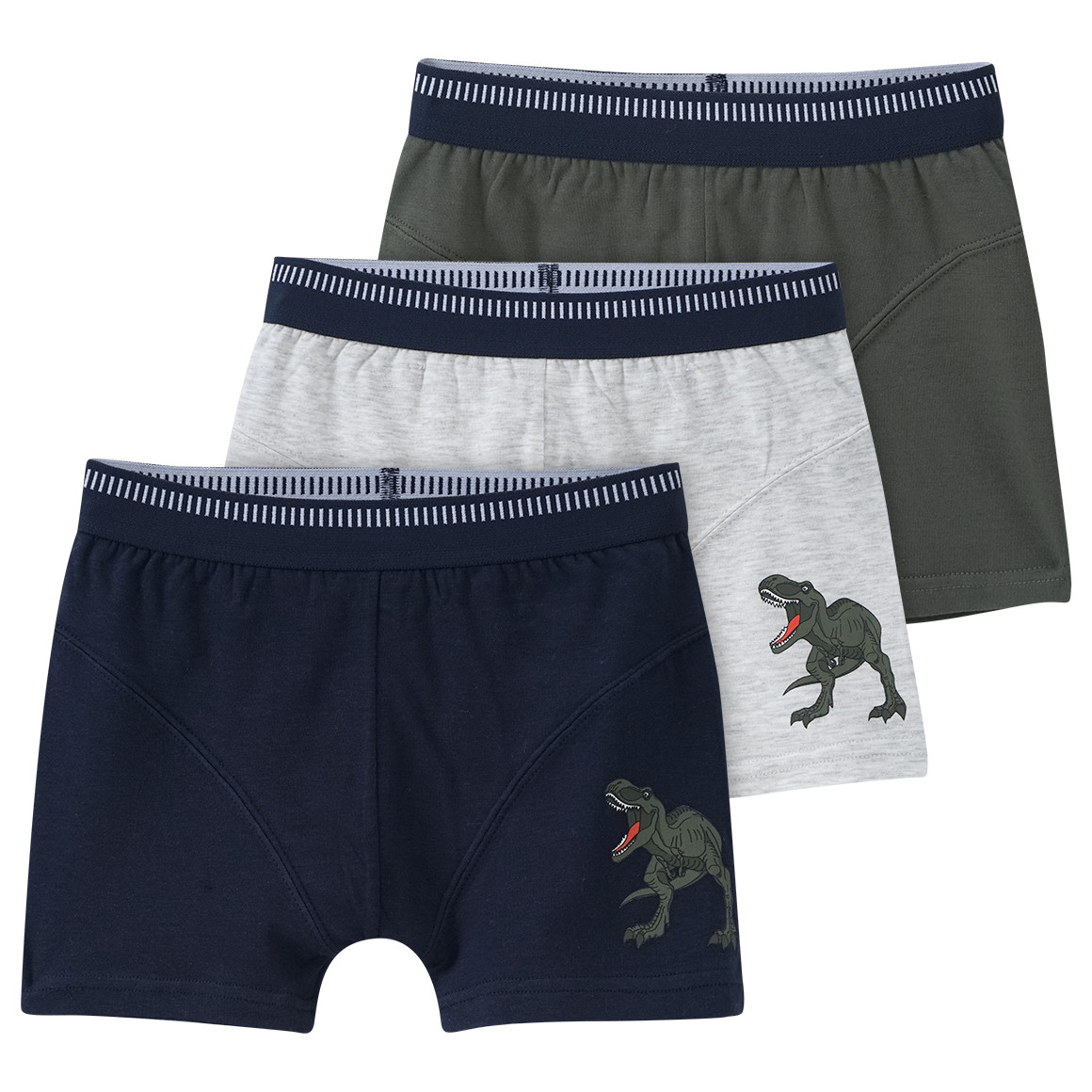 3 Jungen Boxer mit Dino-Motiven