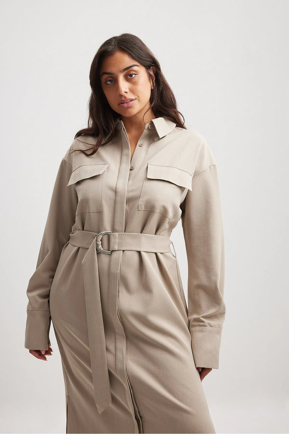 NA-KD  Midi-Hemdkleid mit Gürtel