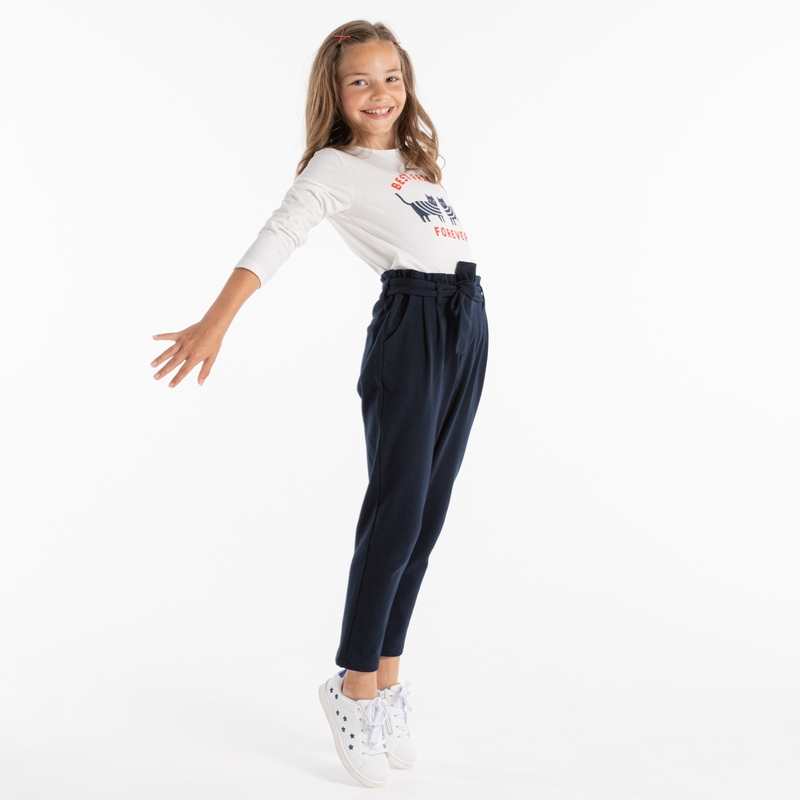 Pantalon chino ceinturé bleu fille