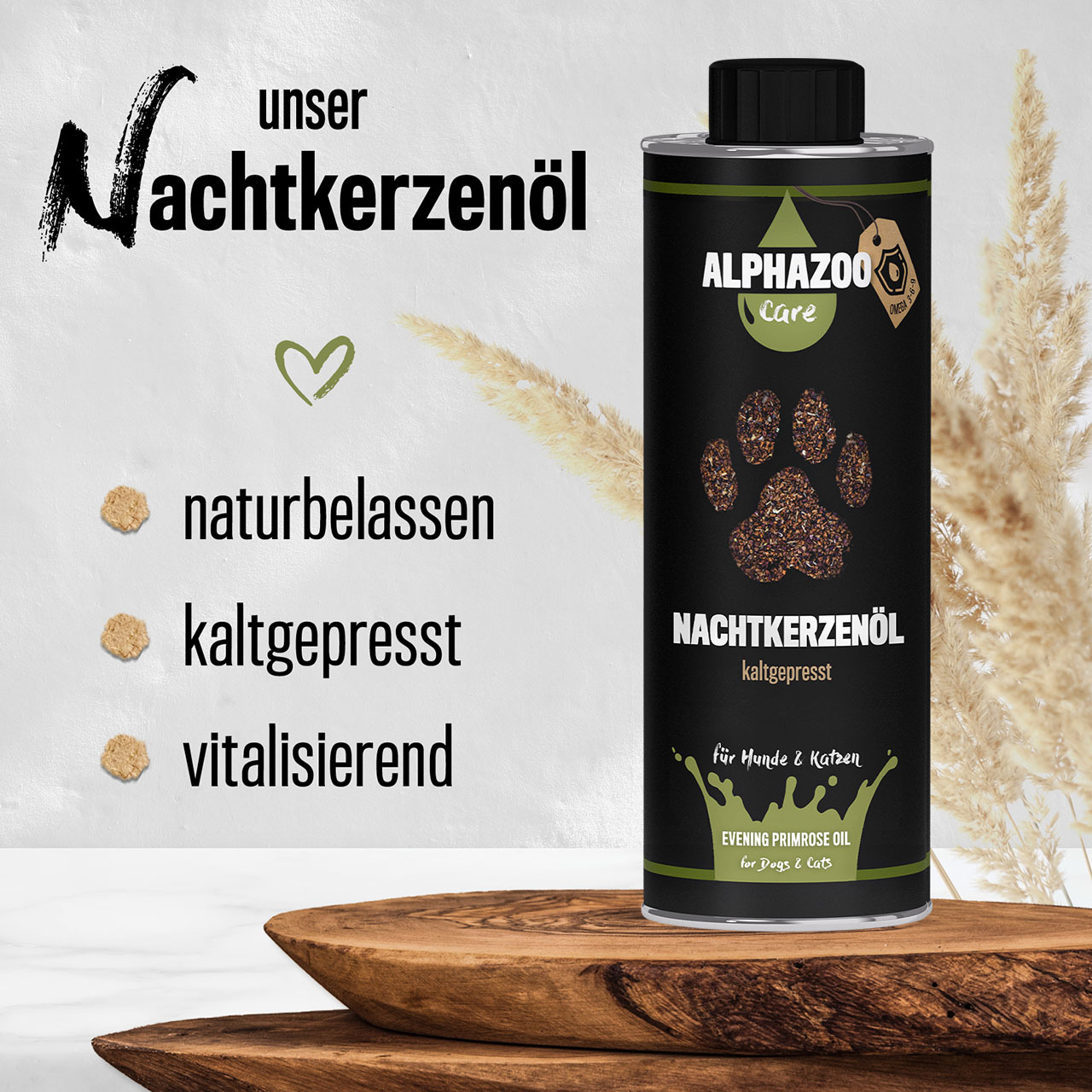 ALPHAZOO Ergänzungsfutter & Aufzucht ALPHAZOO Premium Nachtkerzenöl für Hunde und Katzen 500 ml