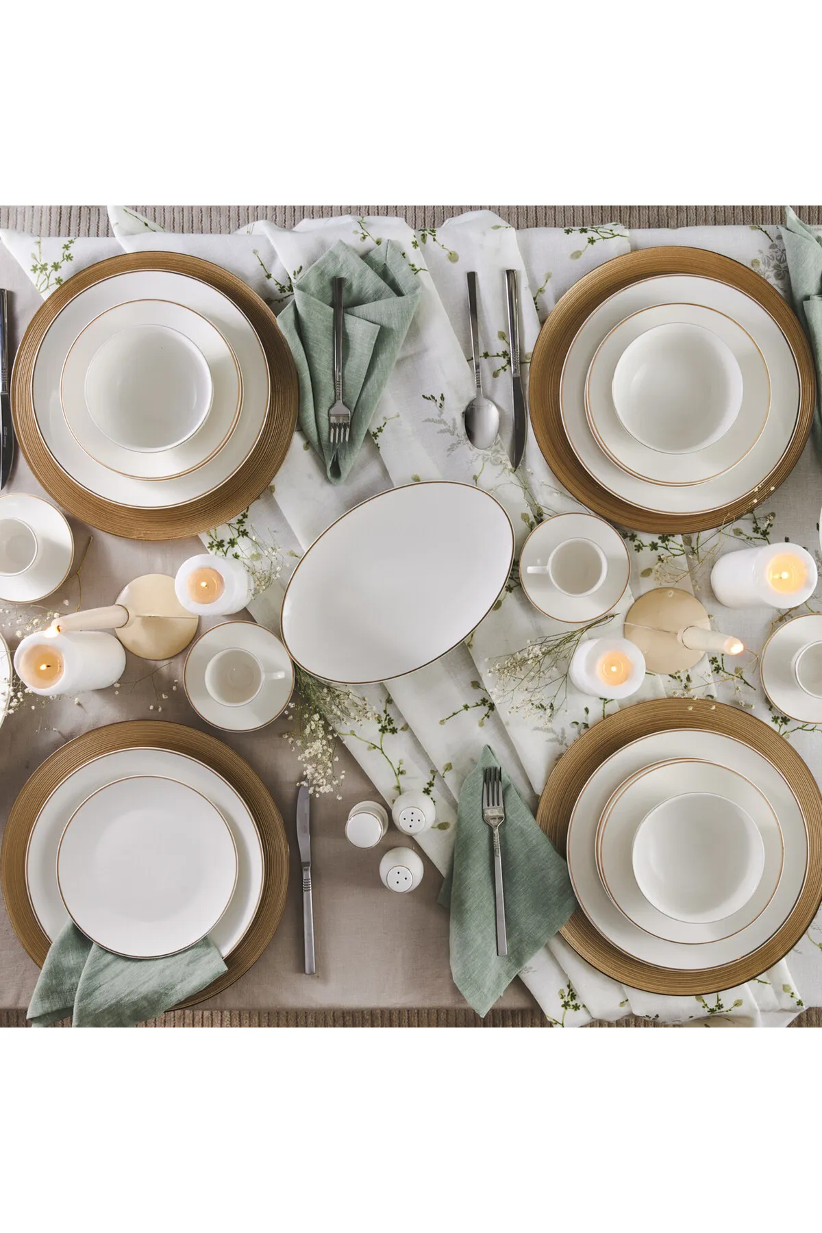 Karaca  Rowan Geschirr-Set Gold, 69-teilig für 12 Personen, New Generation Bone